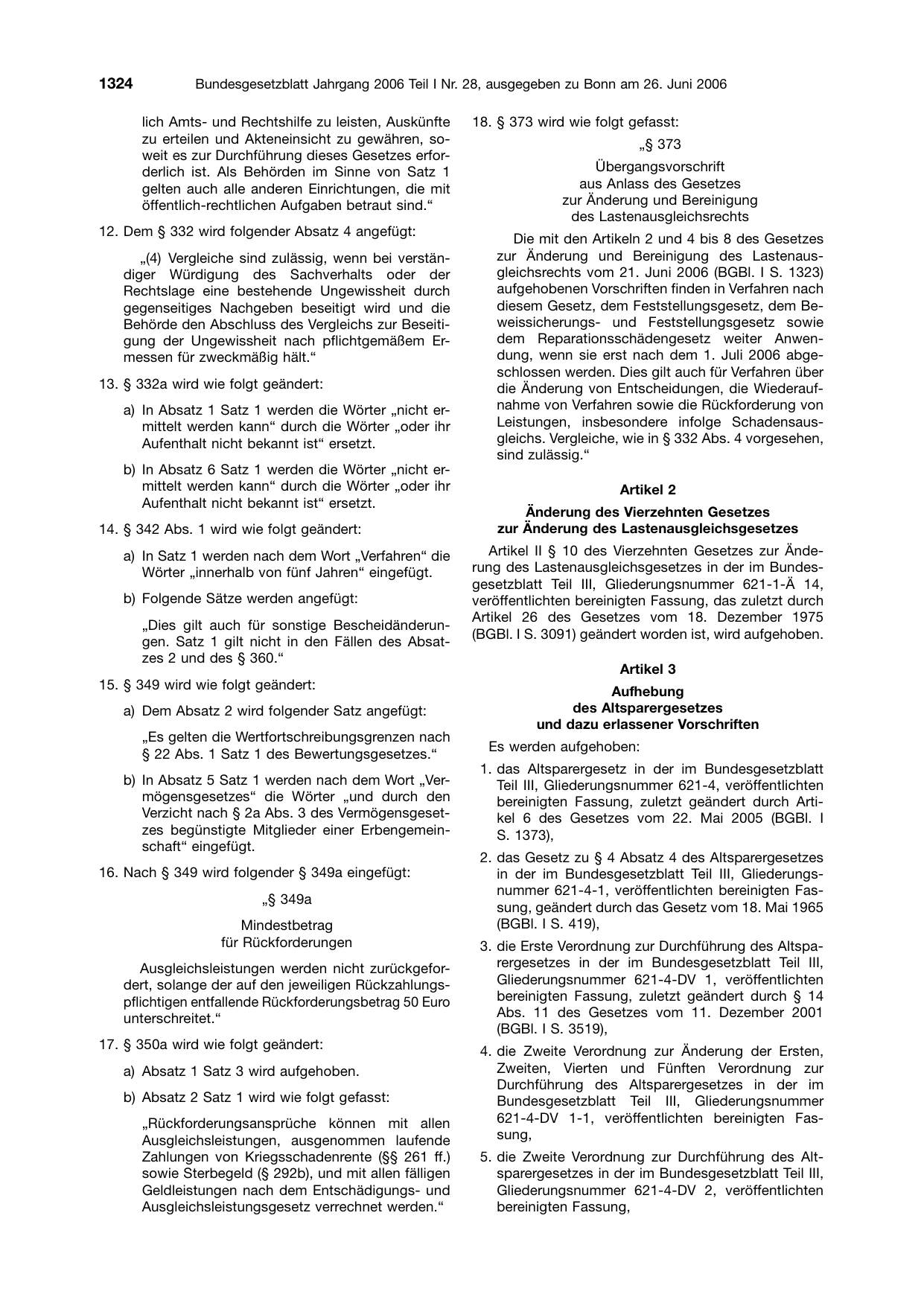 BGBl. 2006, Seite 1324 — Originalseite als Abbildung