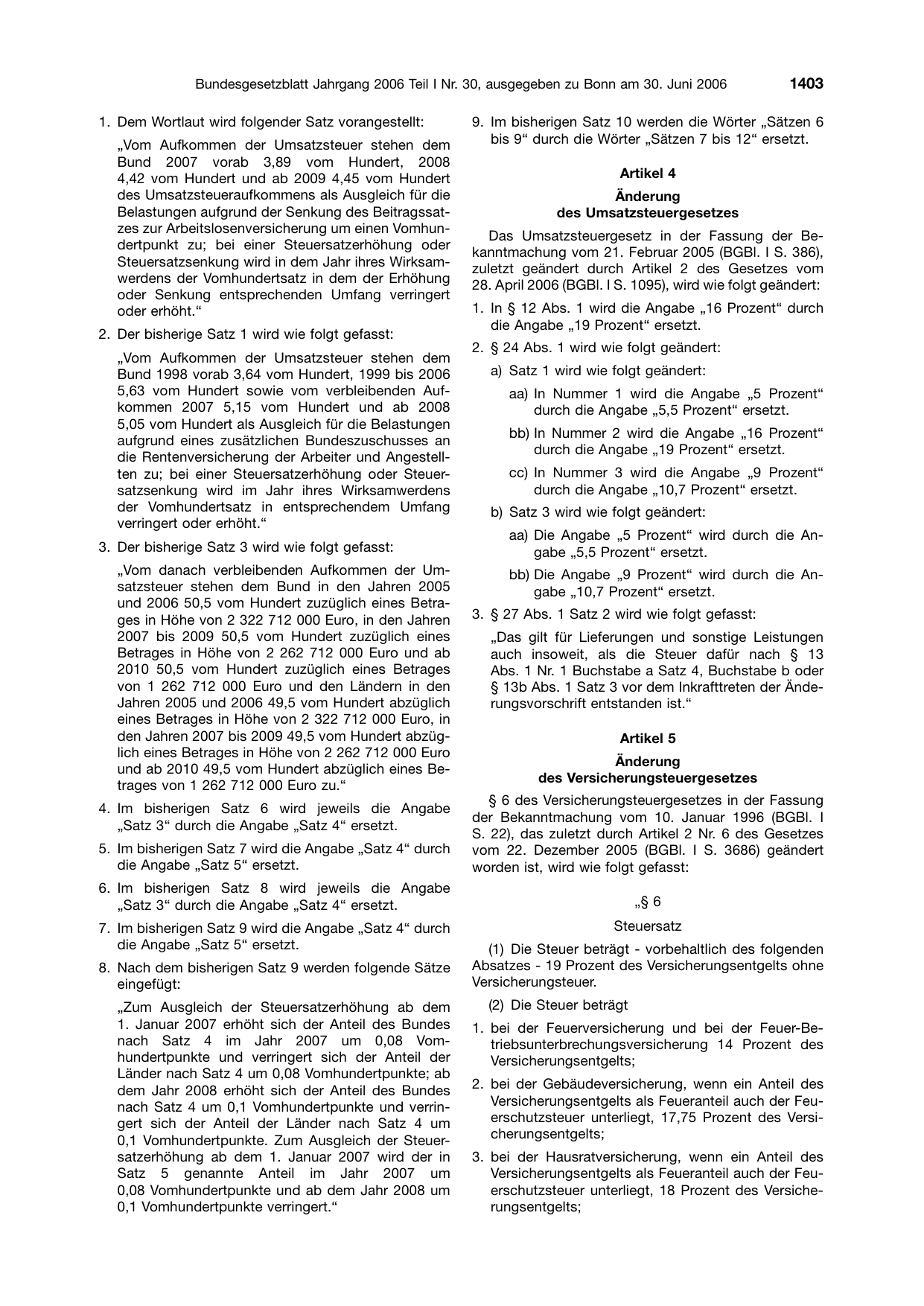 BGBl. 2006, Seite 1403 — Originalseite als Abbildung