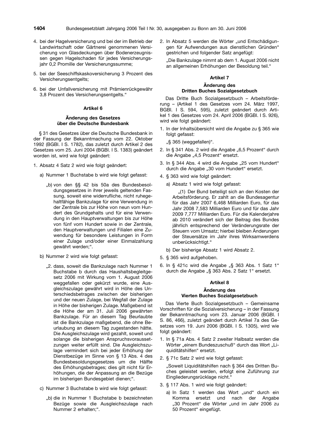 BGBl. 2006, Seite 1404 — Originalseite als Abbildung