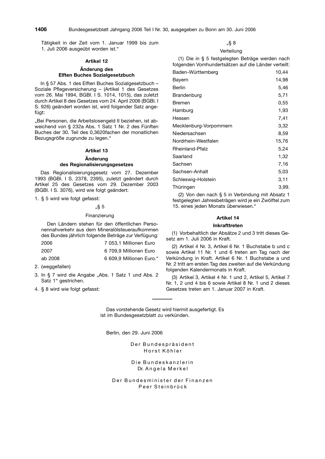 BGBl. 2006, Seite 1406 — Originalseite als Abbildung