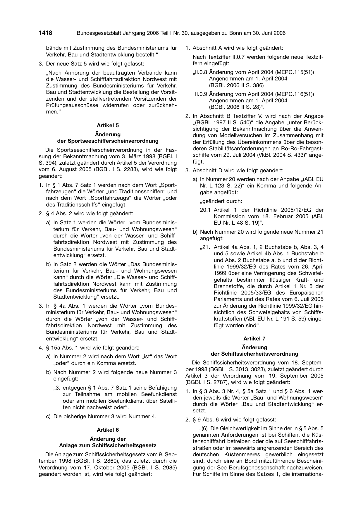 BGBl. 2006, Seite 1418 — Originalseite als Abbildung