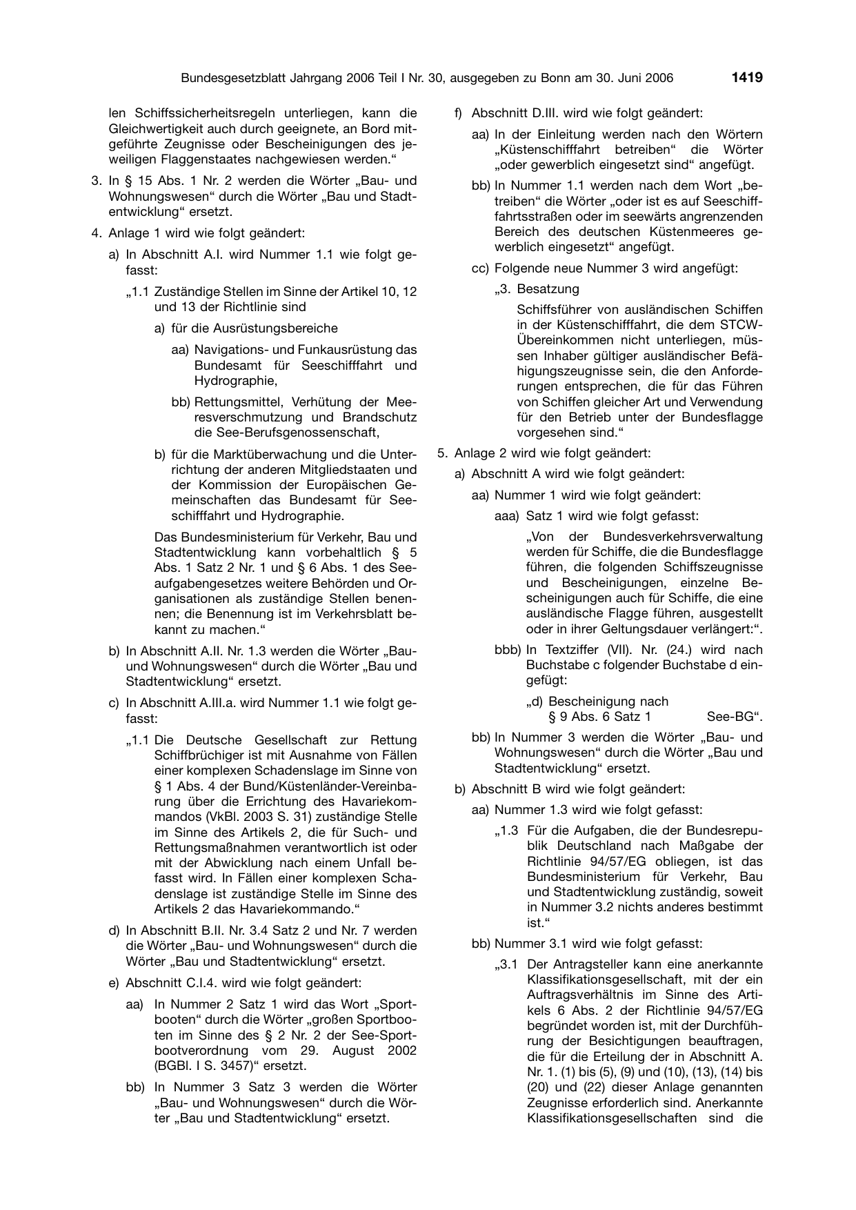 BGBl. 2006, Seite 1419 — Originalseite als Abbildung