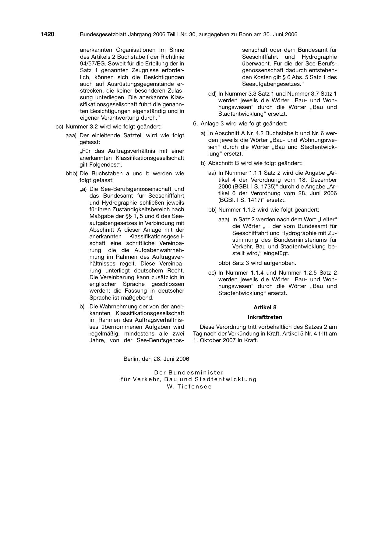 BGBl. 2006, Seite 1420 — Originalseite als Abbildung