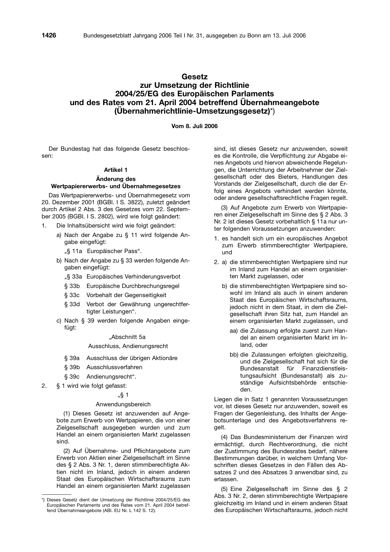 BGBl. 2006, Seite 1426 — Originalseite als Abbildung
