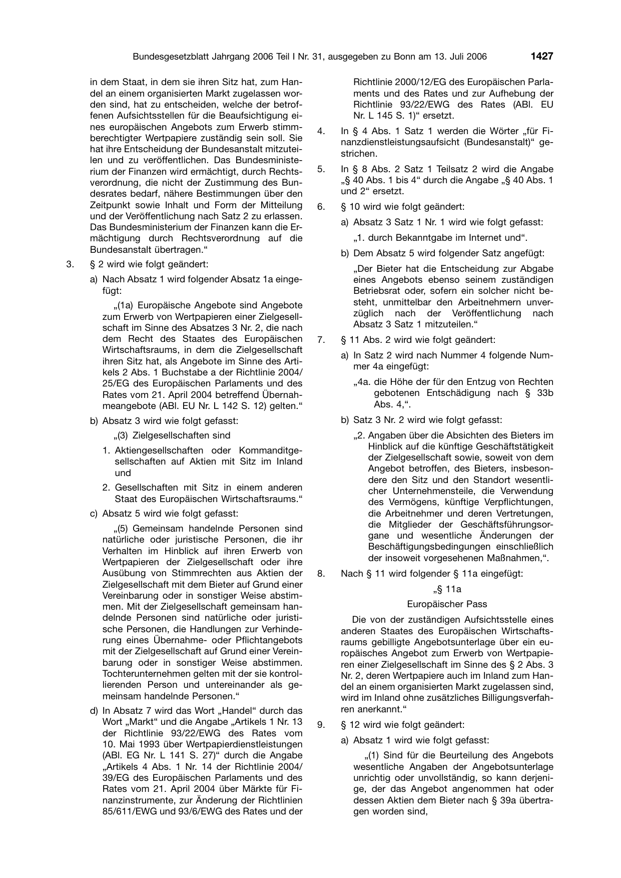 BGBl. 2006, Seite 1427 — Originalseite als Abbildung