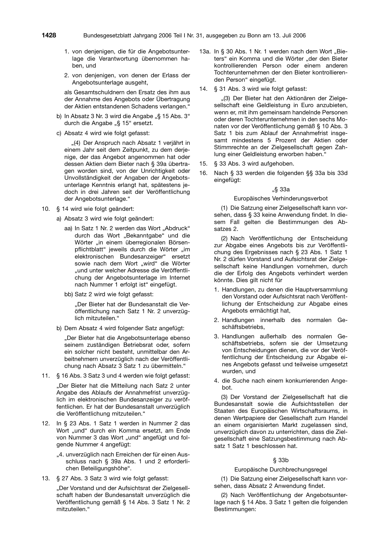 BGBl. 2006, Seite 1428 — Originalseite als Abbildung