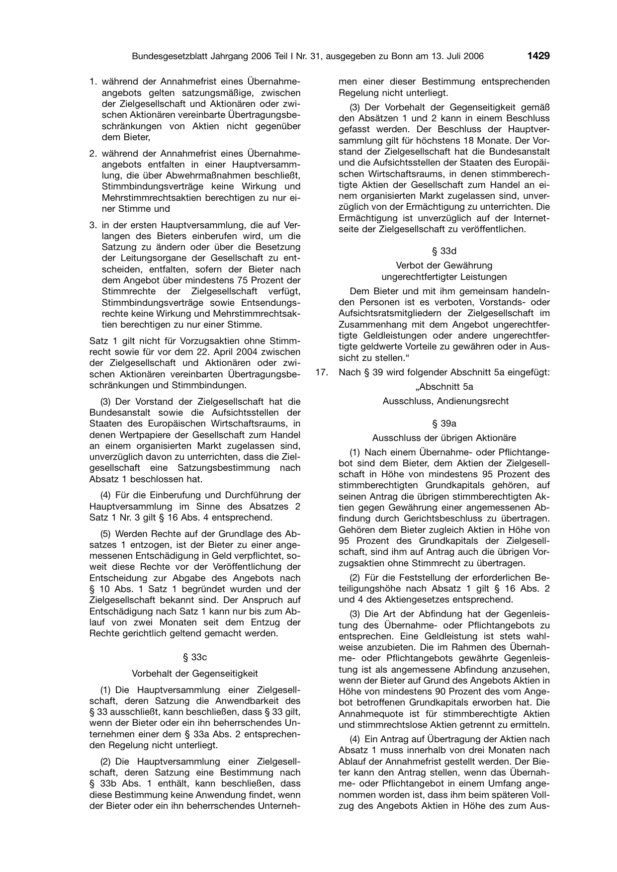 BGBl. 2006, Seite 1429 — Originalseite als Abbildung
