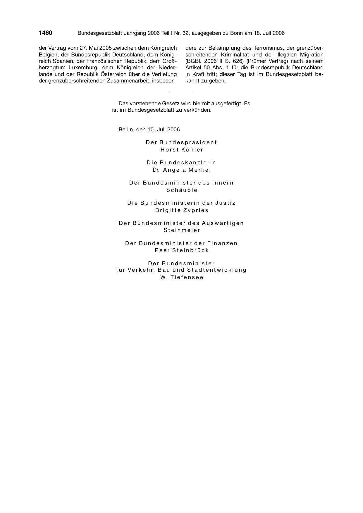 BGBl. 2006, Seite 1460 — Originalseite als Abbildung