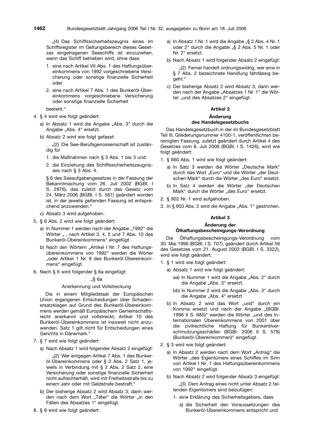 BGBl. 2006, Seite 1462 — Originalseite als Abbildung