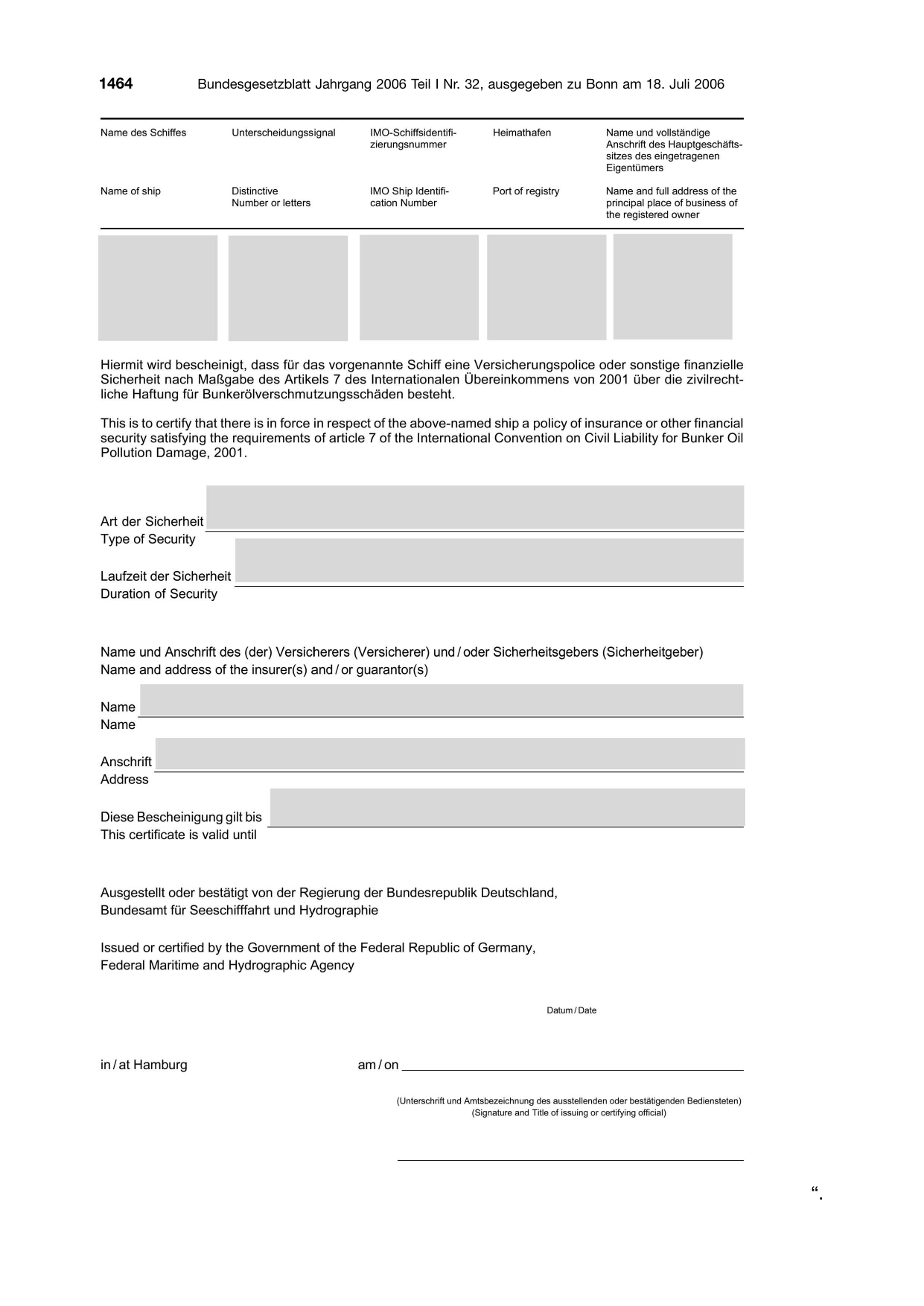 BGBl. 2006, Seite 1464 — Originalseite als Abbildung