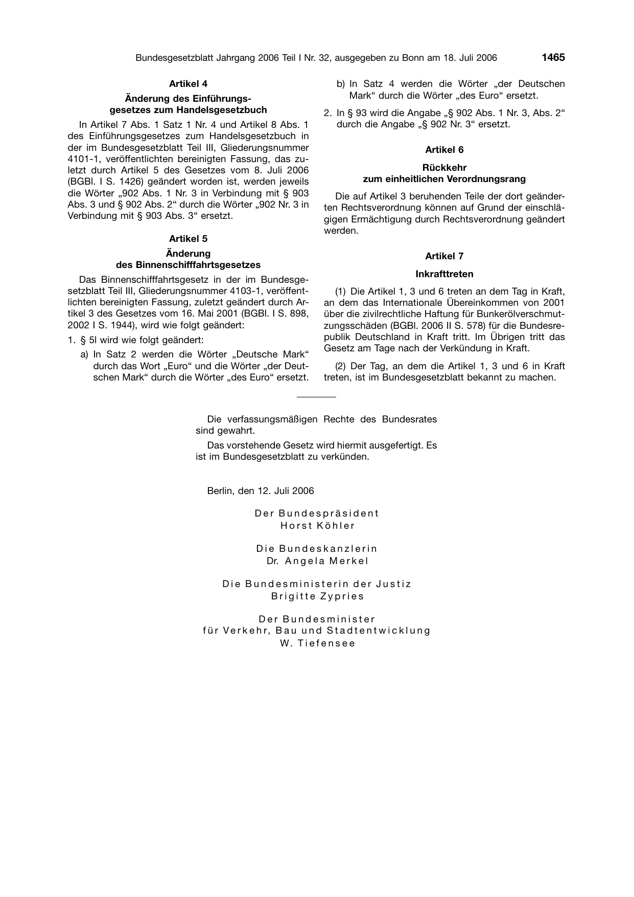 BGBl. 2006, Seite 1465 — Originalseite als Abbildung
