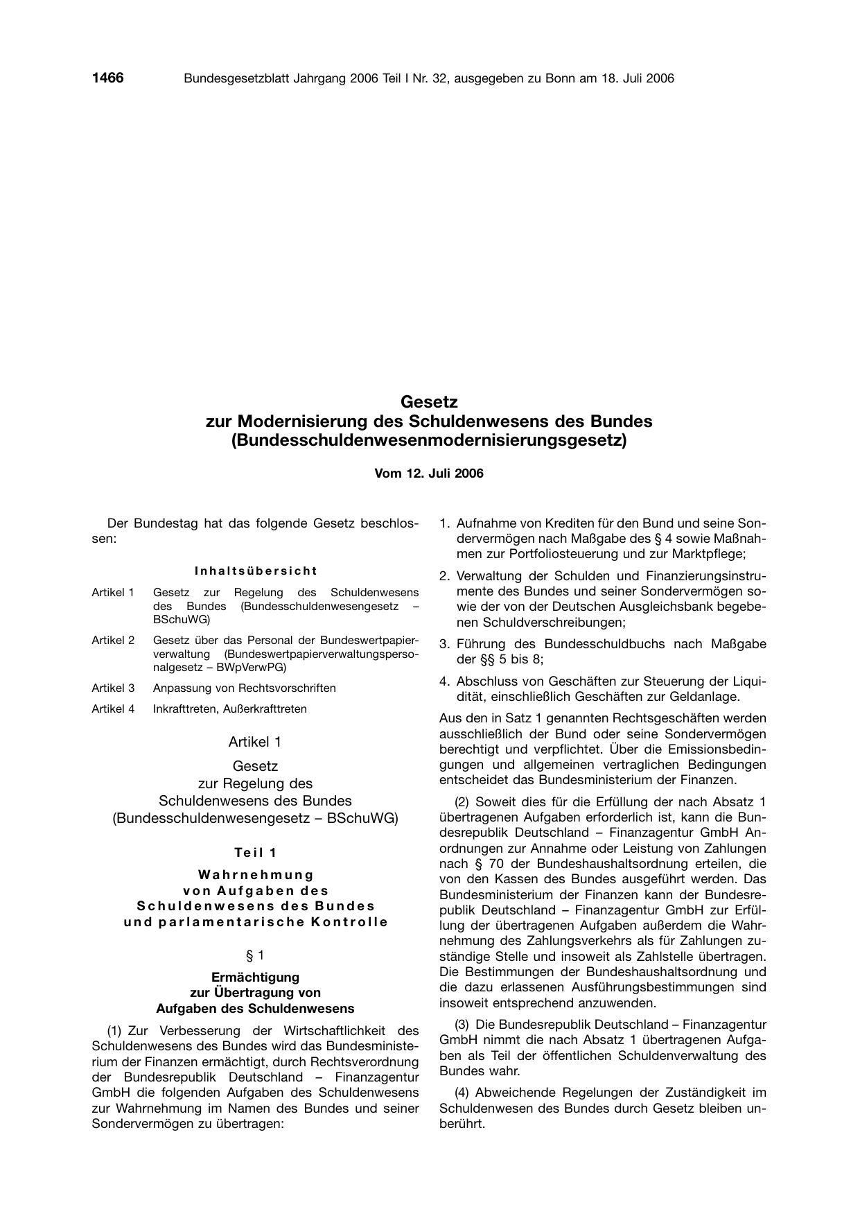 BGBl. 2006, Seite 1466 — Originalseite als Abbildung