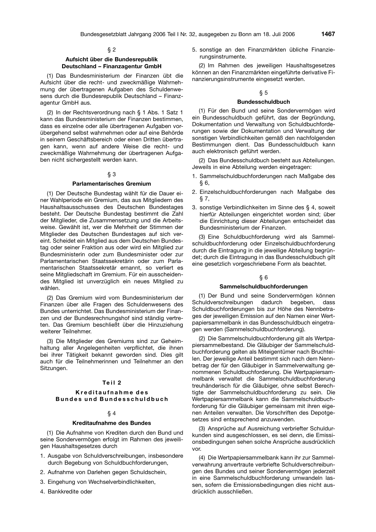 BGBl. 2006, Seite 1467 — Originalseite als Abbildung
