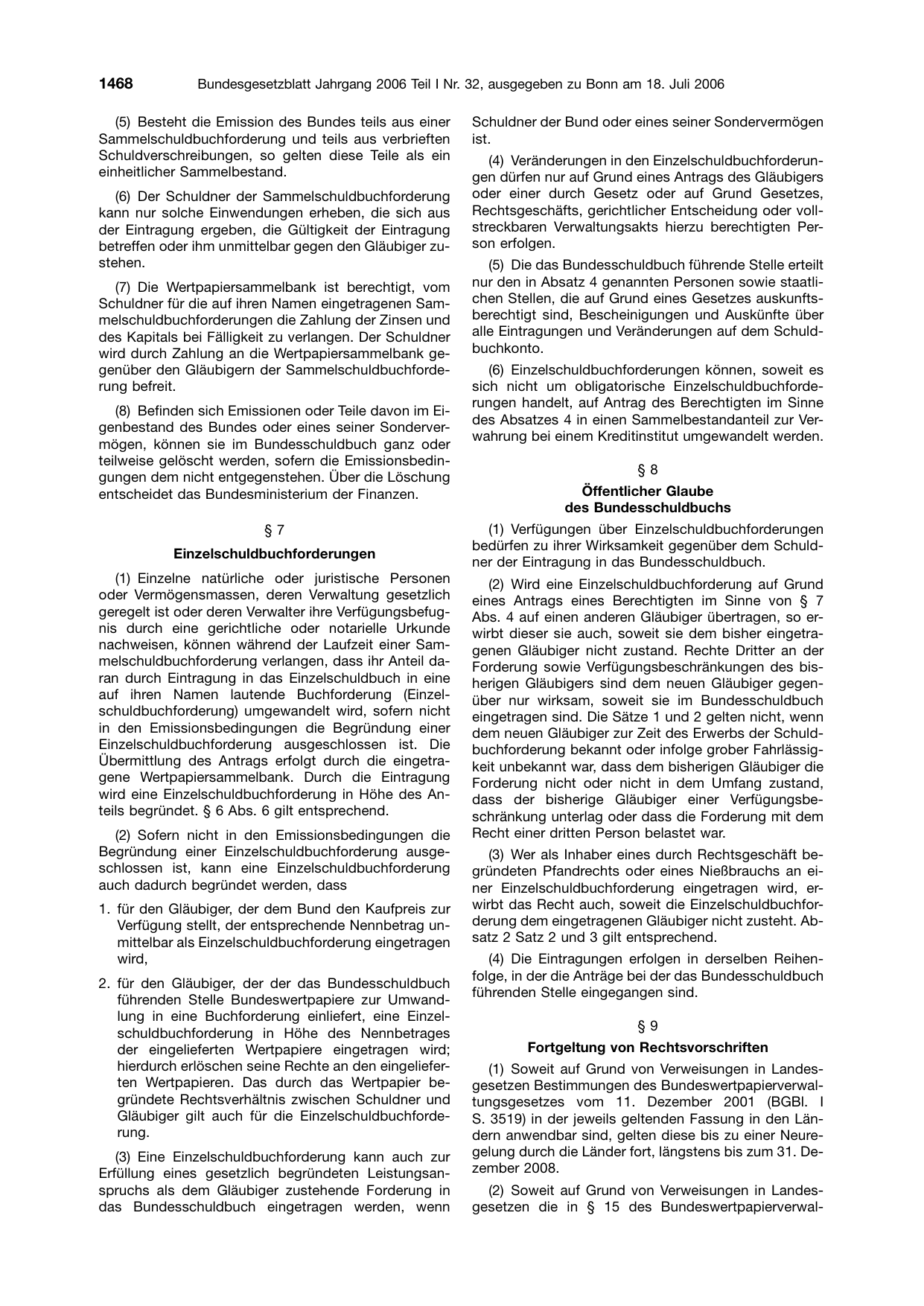 BGBl. 2006, Seite 1468 — Originalseite als Abbildung