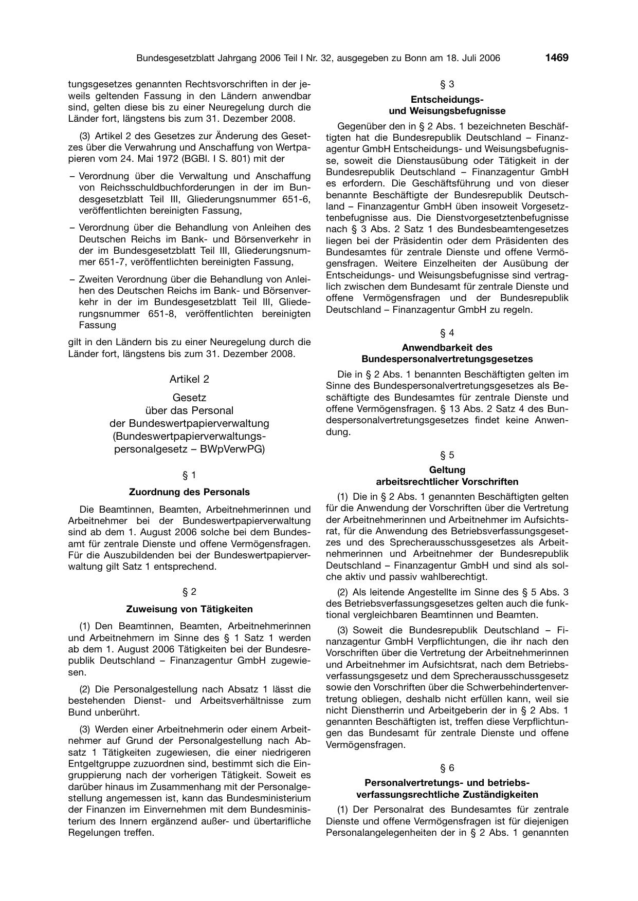 BGBl. 2006, Seite 1469 — Originalseite als Abbildung