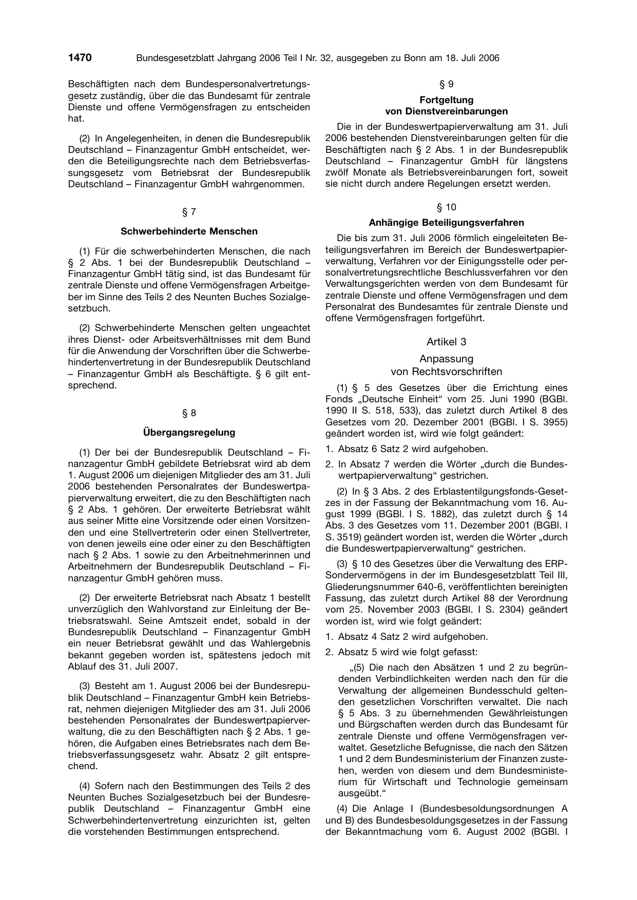 BGBl. 2006, Seite 1470 — Originalseite als Abbildung