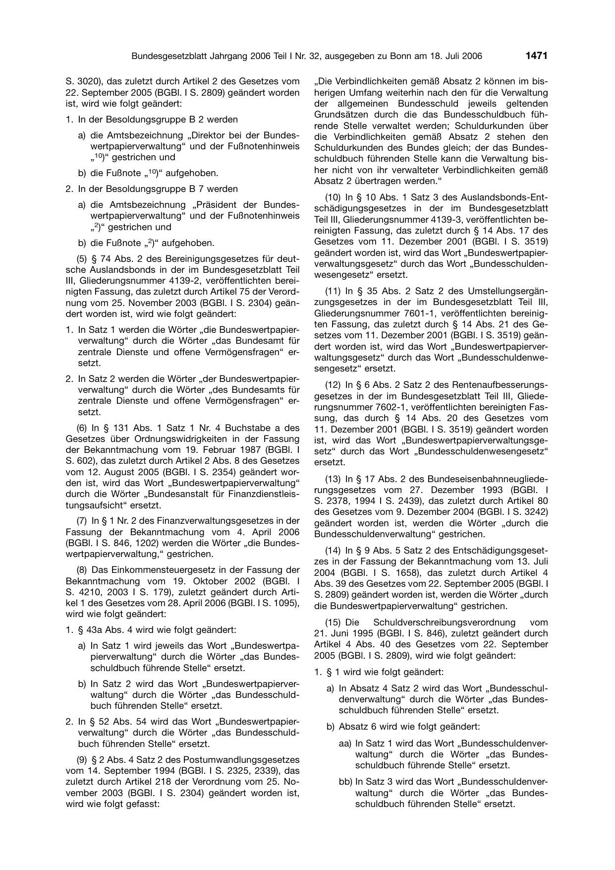 BGBl. 2006, Seite 1471 — Originalseite als Abbildung