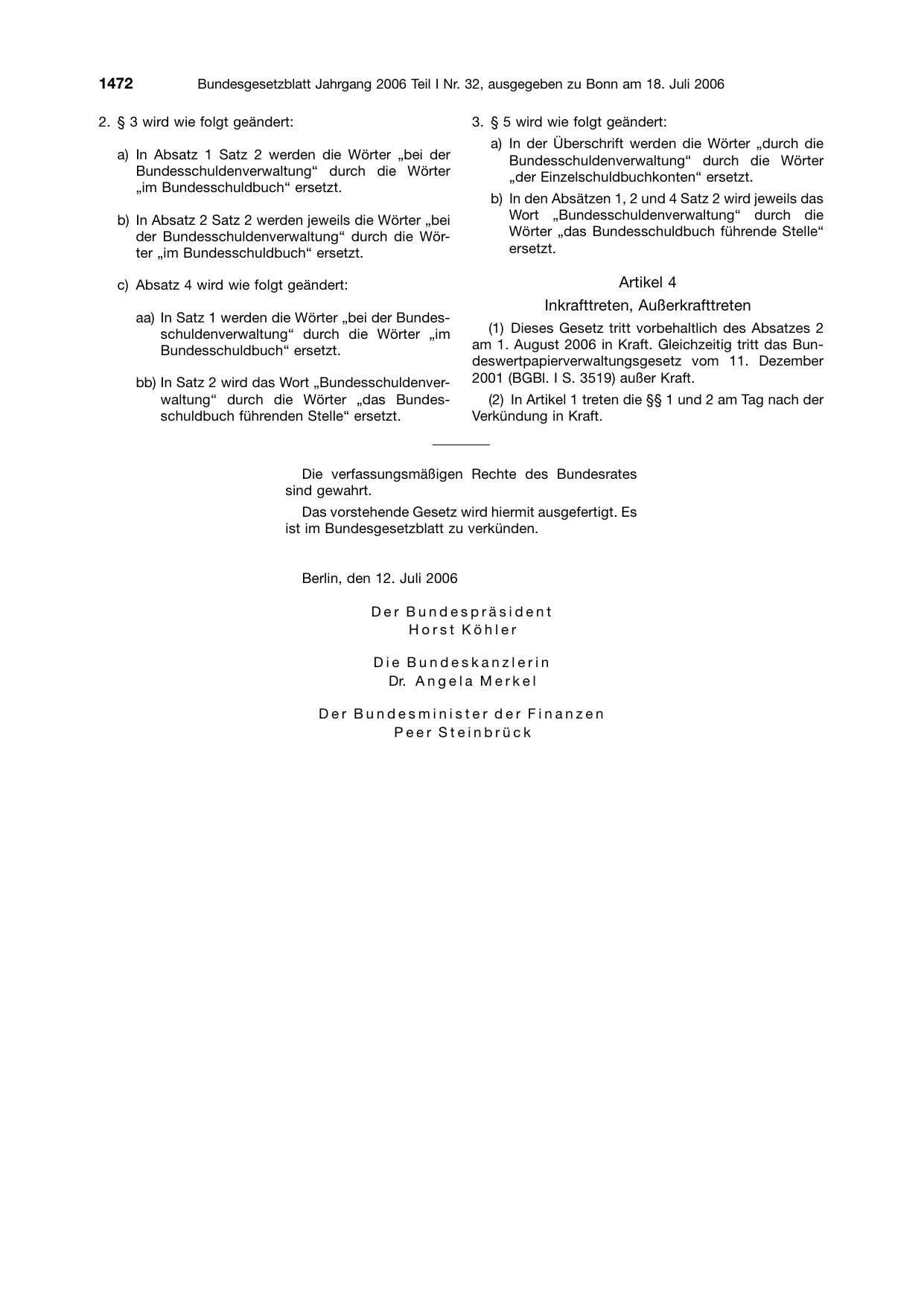 BGBl. 2006, Seite 1472 — Originalseite als Abbildung