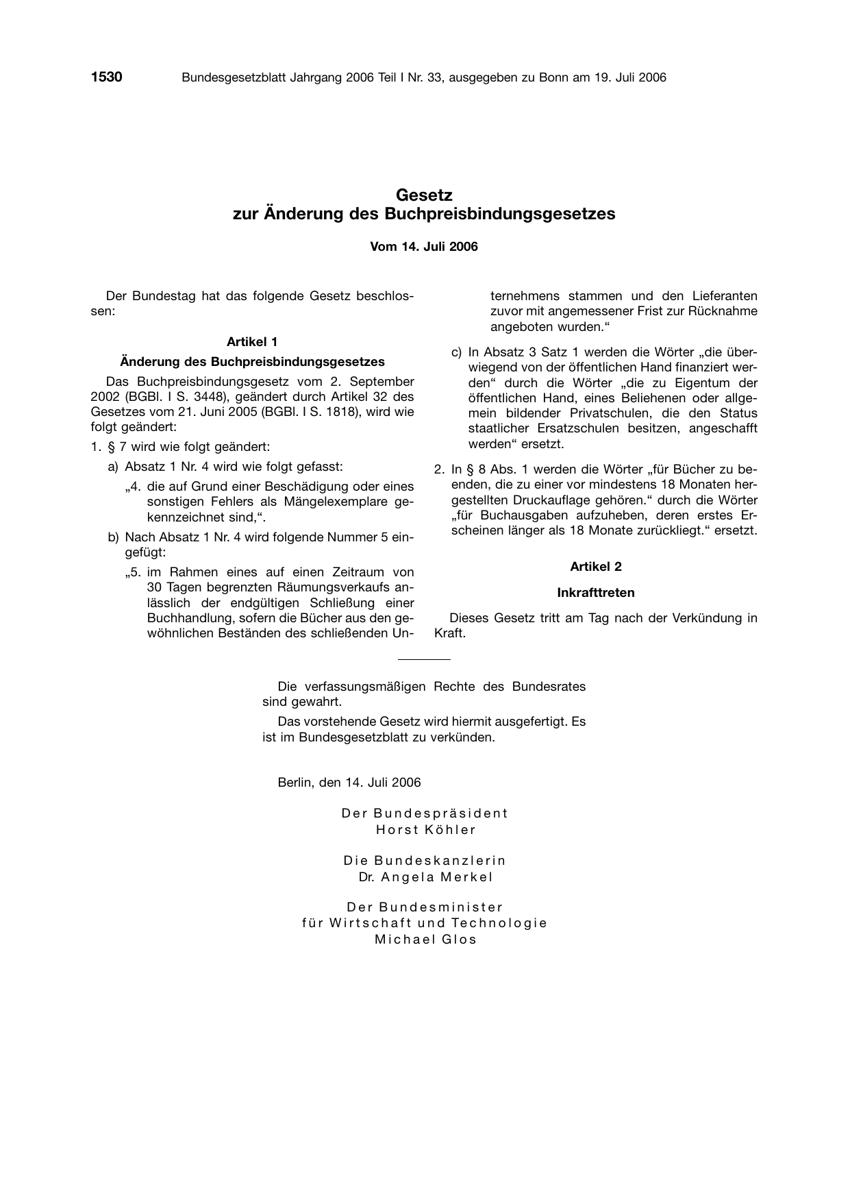 BGBl. 2006, Seite 1530 — Originalseite als Abbildung