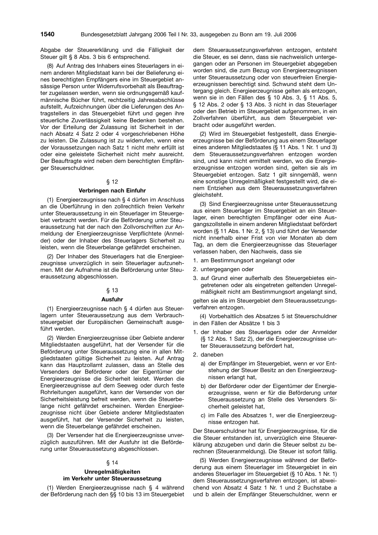 BGBl. 2006, Seite 1540 — Originalseite als Abbildung