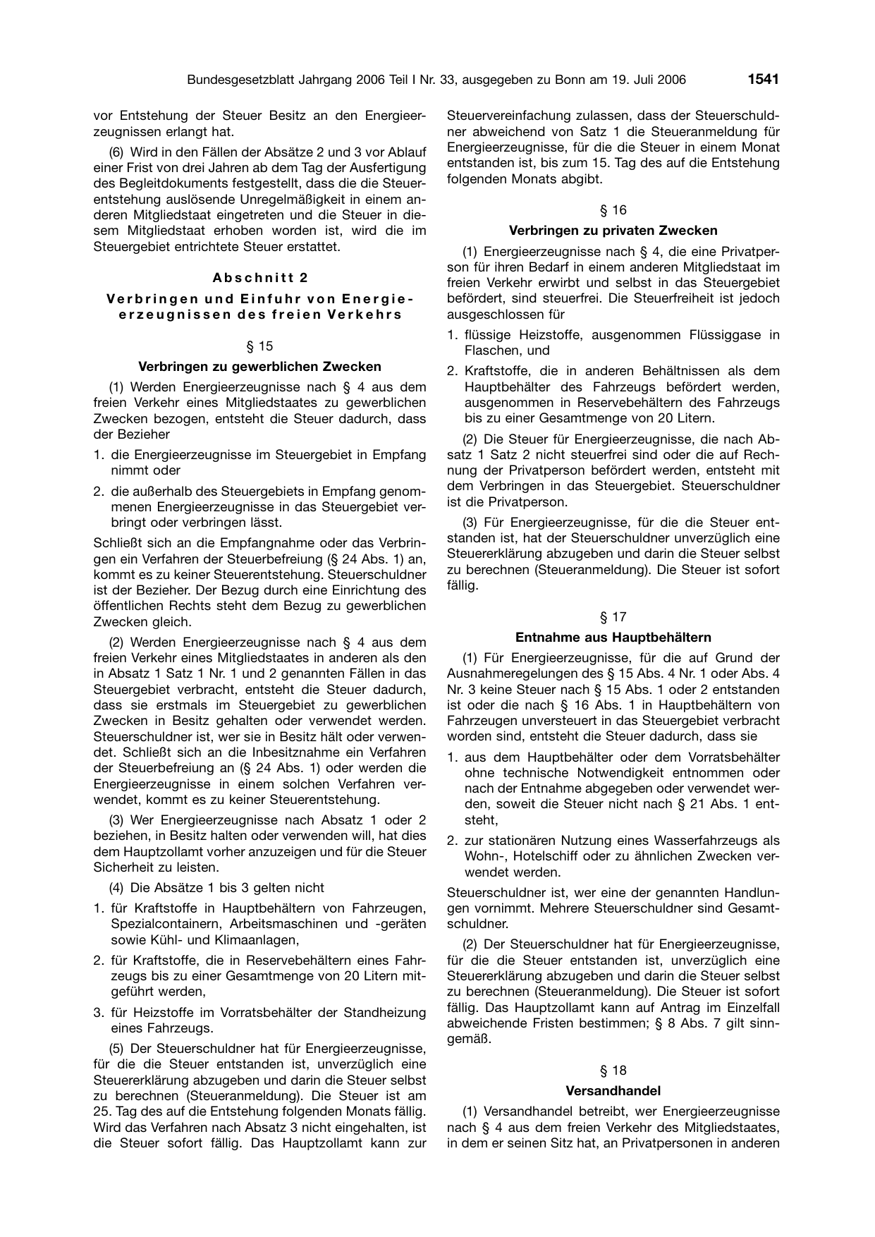BGBl. 2006, Seite 1541 — Originalseite als Abbildung