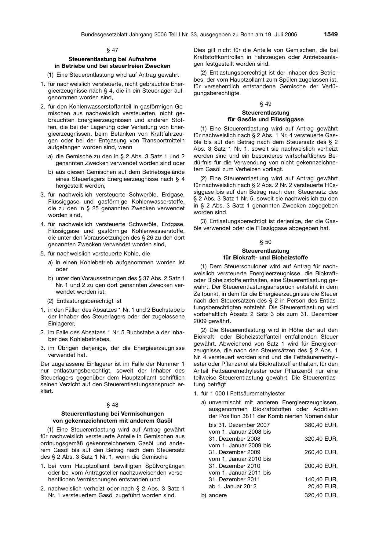 BGBl. 2006, Seite 1549 — Originalseite als Abbildung
