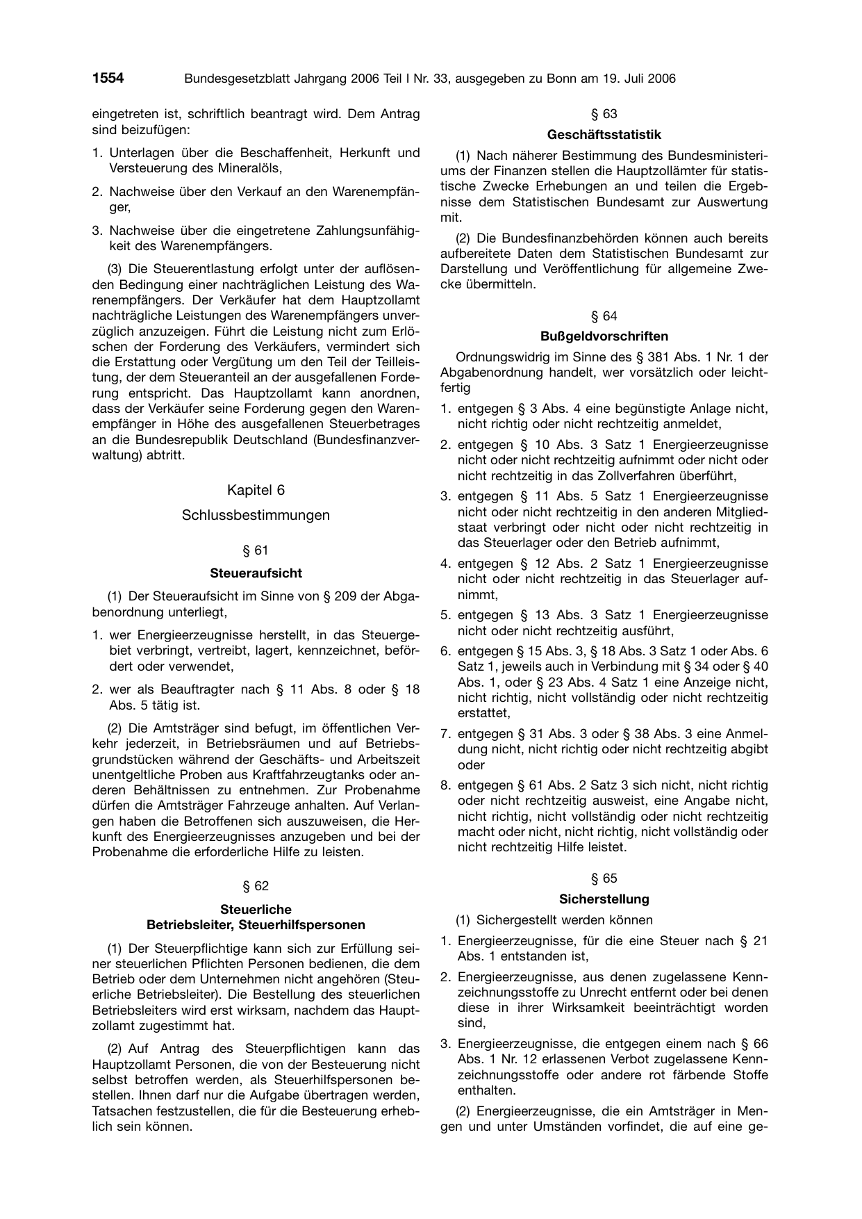 BGBl. 2006, Seite 1554 — Originalseite als Abbildung