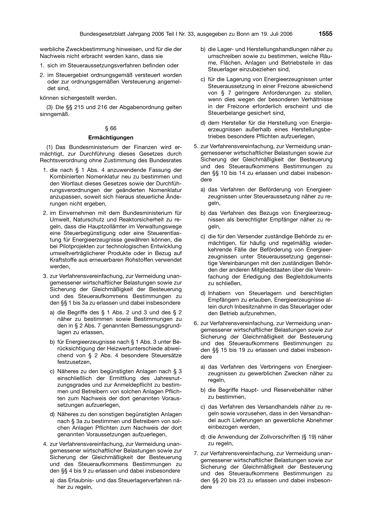 BGBl. 2006, Seite 1555 — Originalseite als Abbildung
