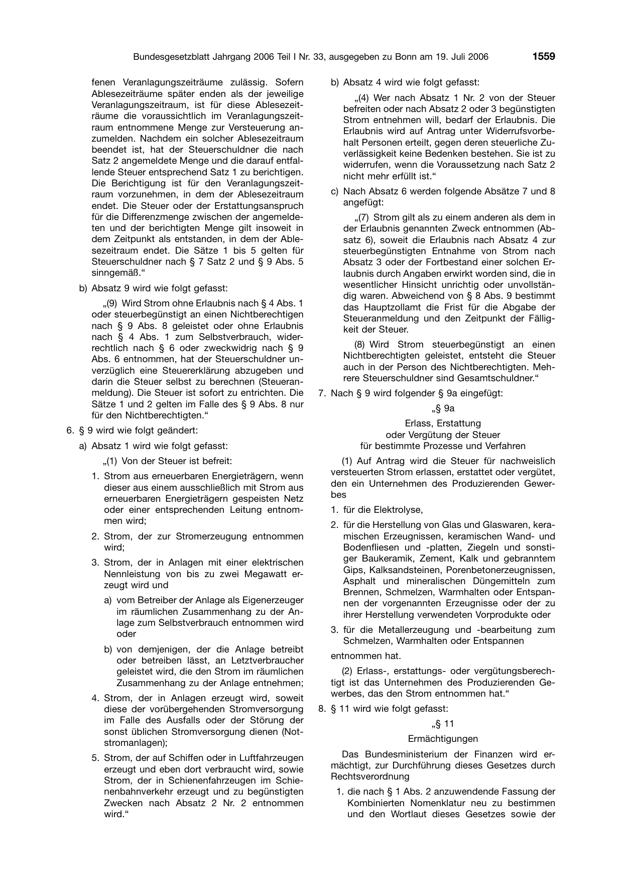 BGBl. 2006, Seite 1559 — Originalseite als Abbildung