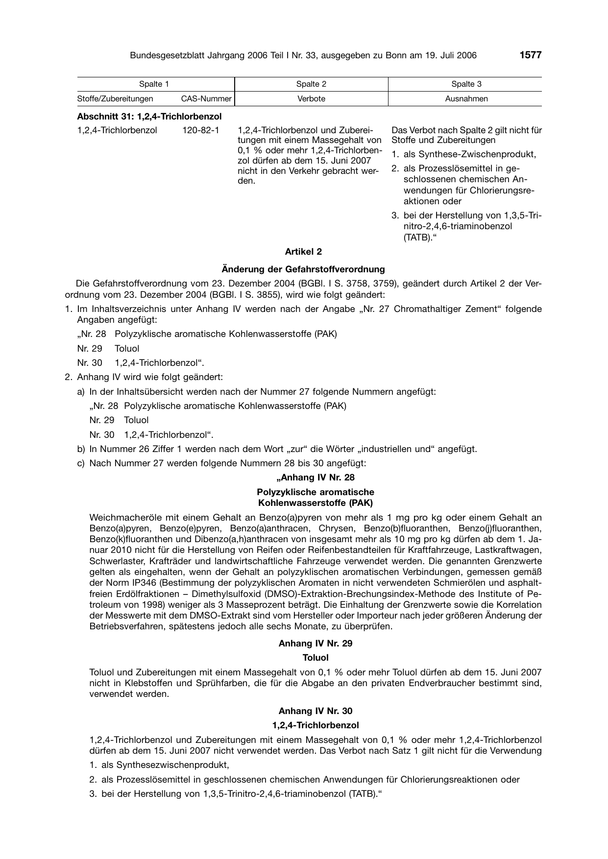 BGBl. 2006, Seite 1577 — Originalseite als Abbildung