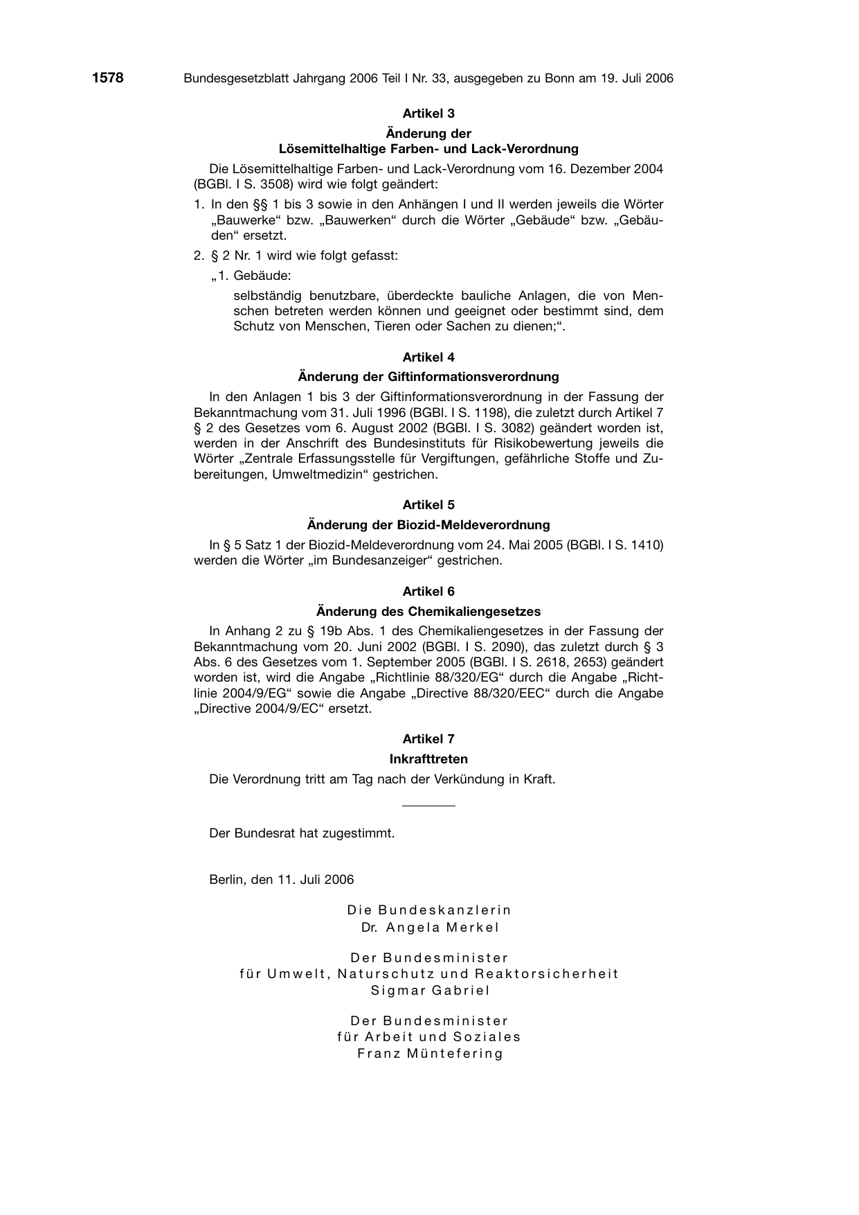 BGBl. 2006, Seite 1578 — Originalseite als Abbildung
