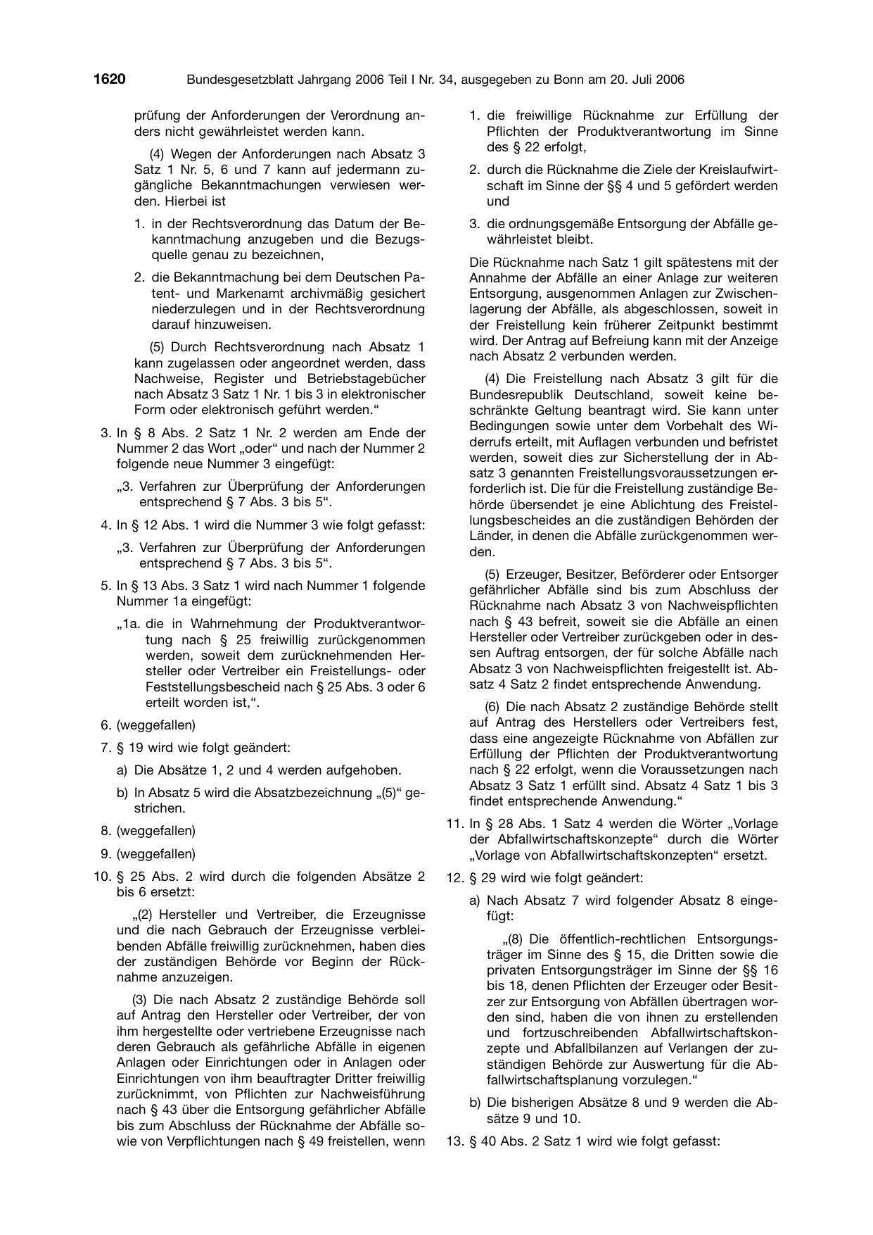 BGBl. 2006, Seite 1620 — Originalseite als Abbildung
