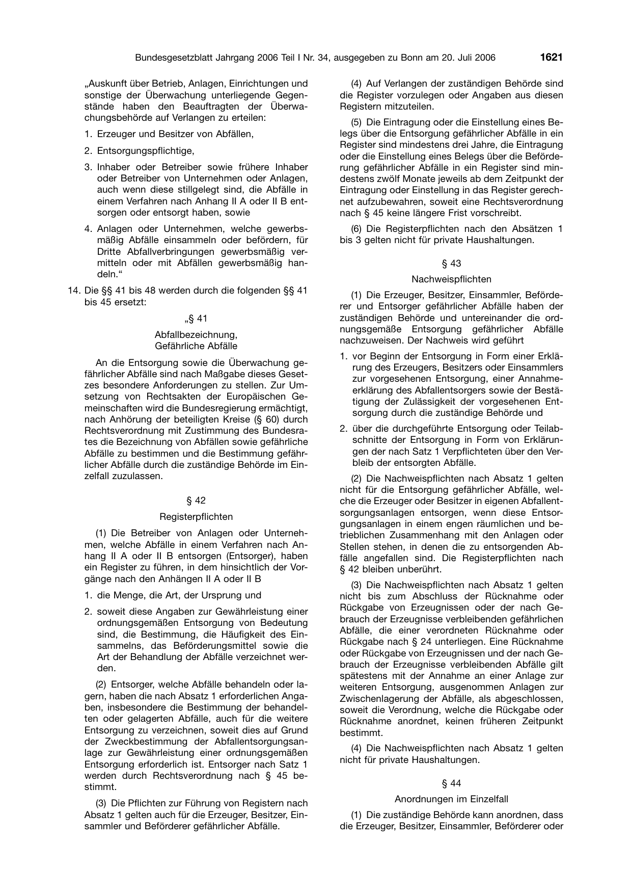 BGBl. 2006, Seite 1621 — Originalseite als Abbildung