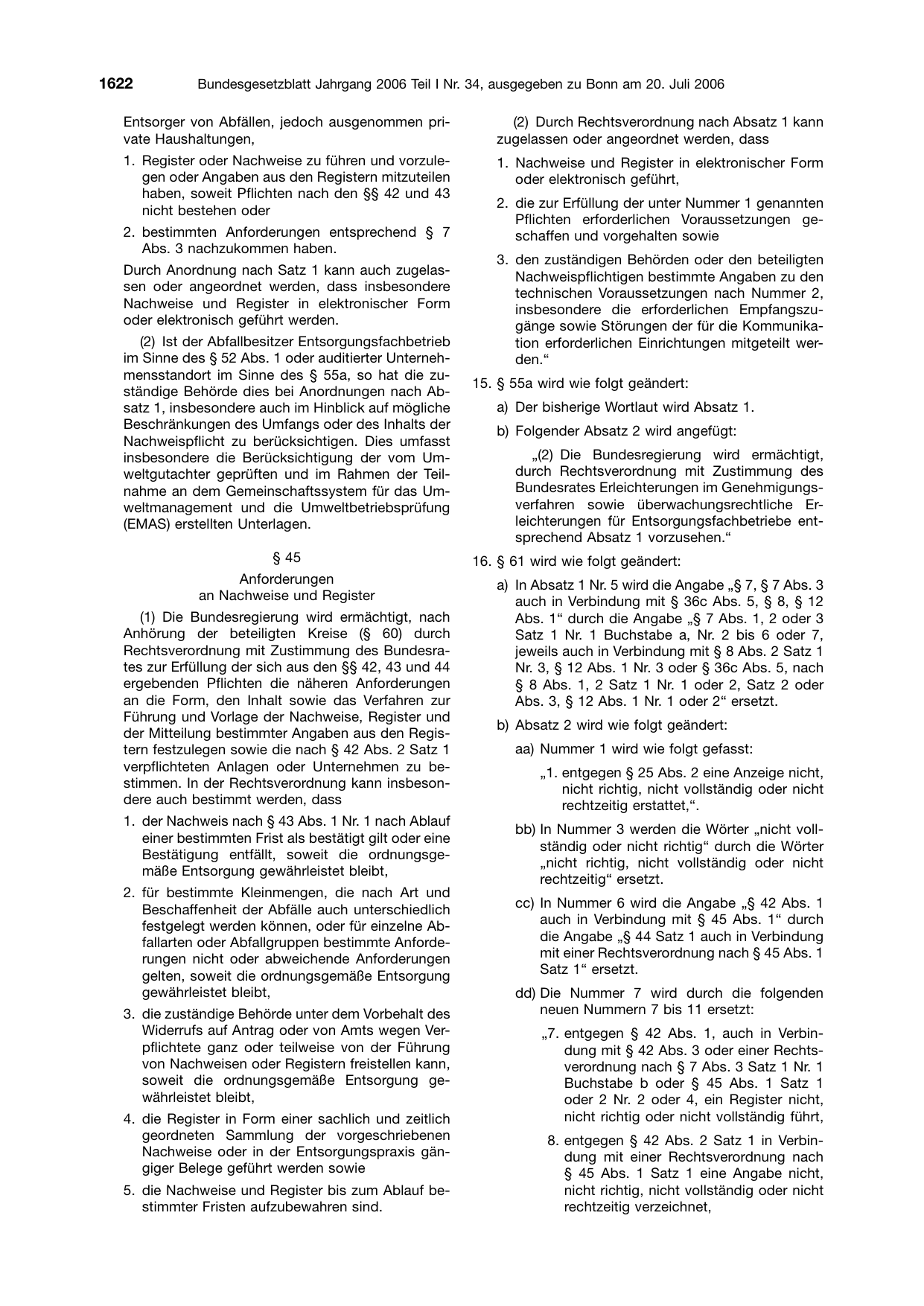 BGBl. 2006, Seite 1622 — Originalseite als Abbildung