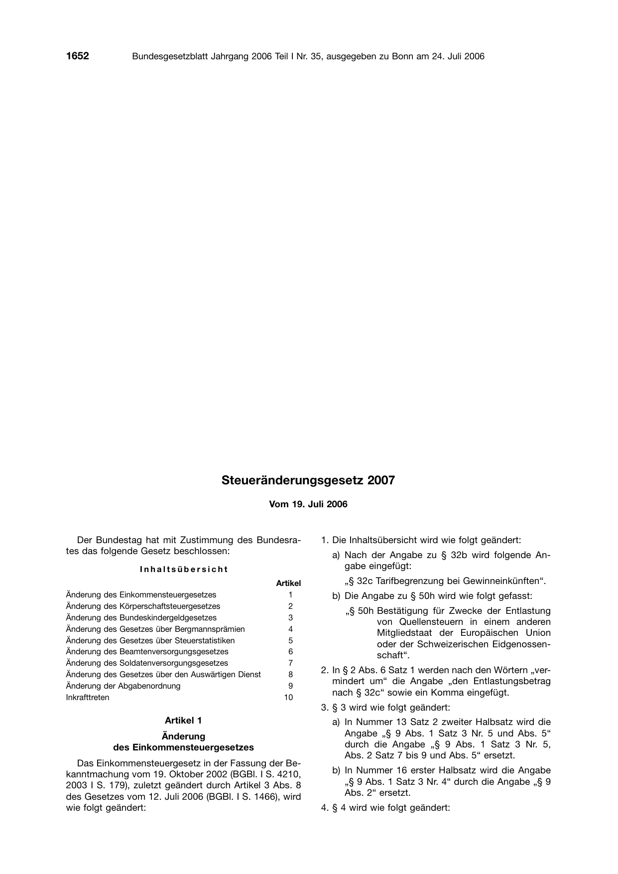 BGBl. 2006, Seite 1652 — Originalseite als Abbildung