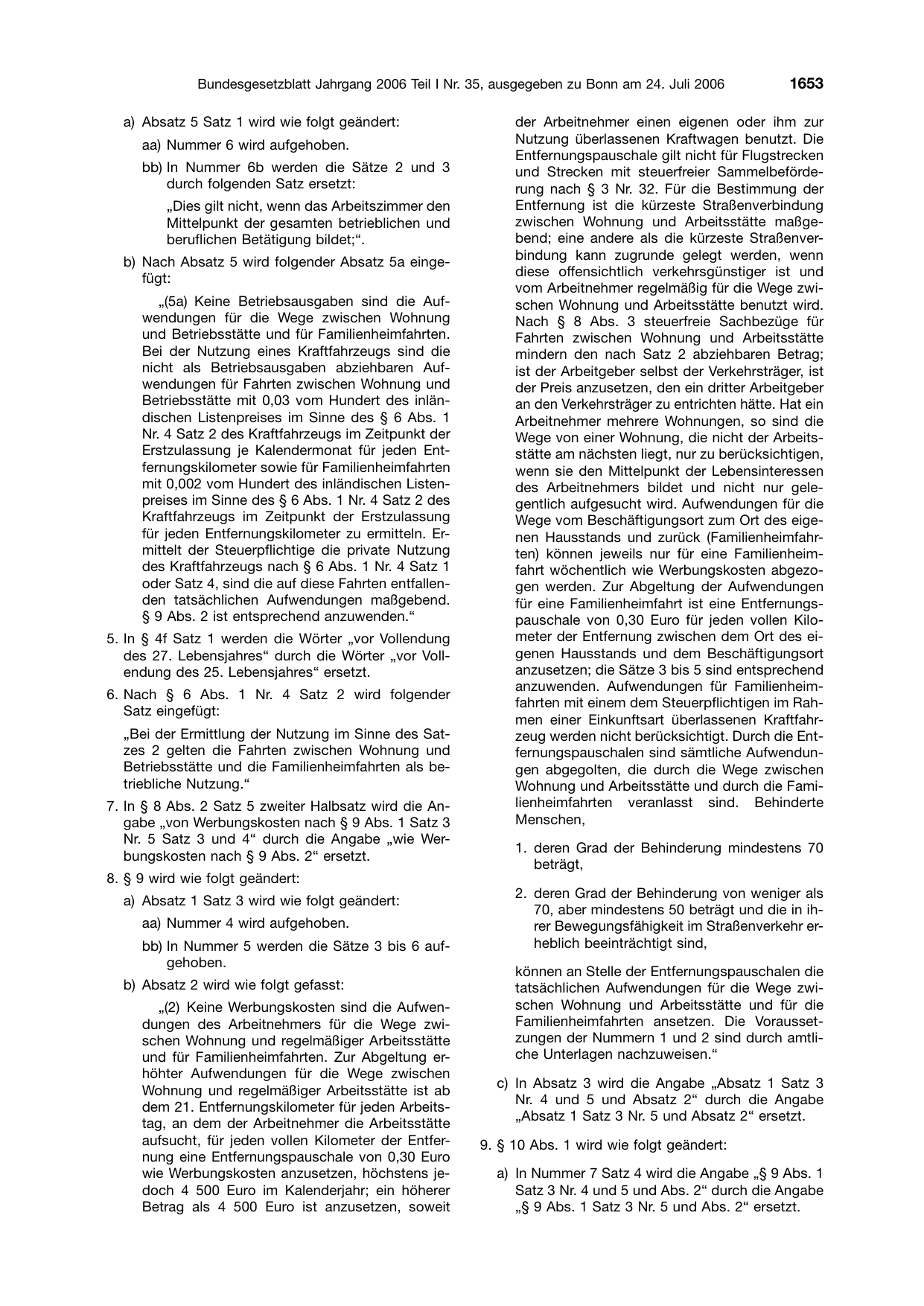 BGBl. 2006, Seite 1653 — Originalseite als Abbildung