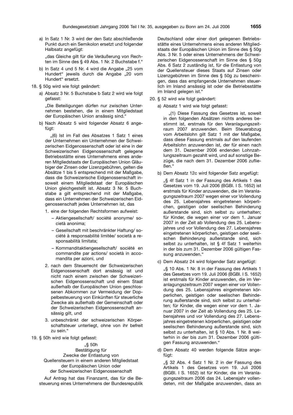 BGBl. 2006, Seite 1655 — Originalseite als Abbildung