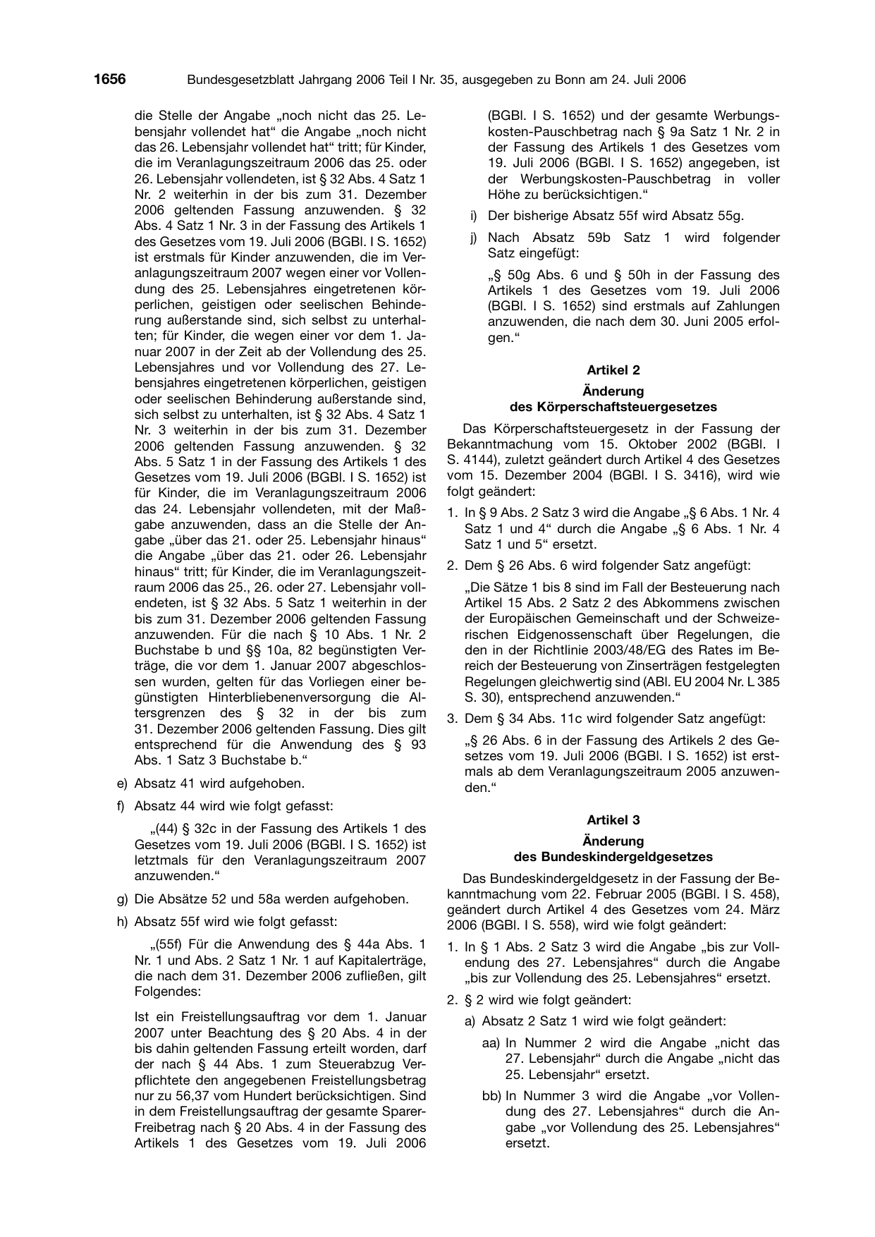 BGBl. 2006, Seite 1656 — Originalseite als Abbildung