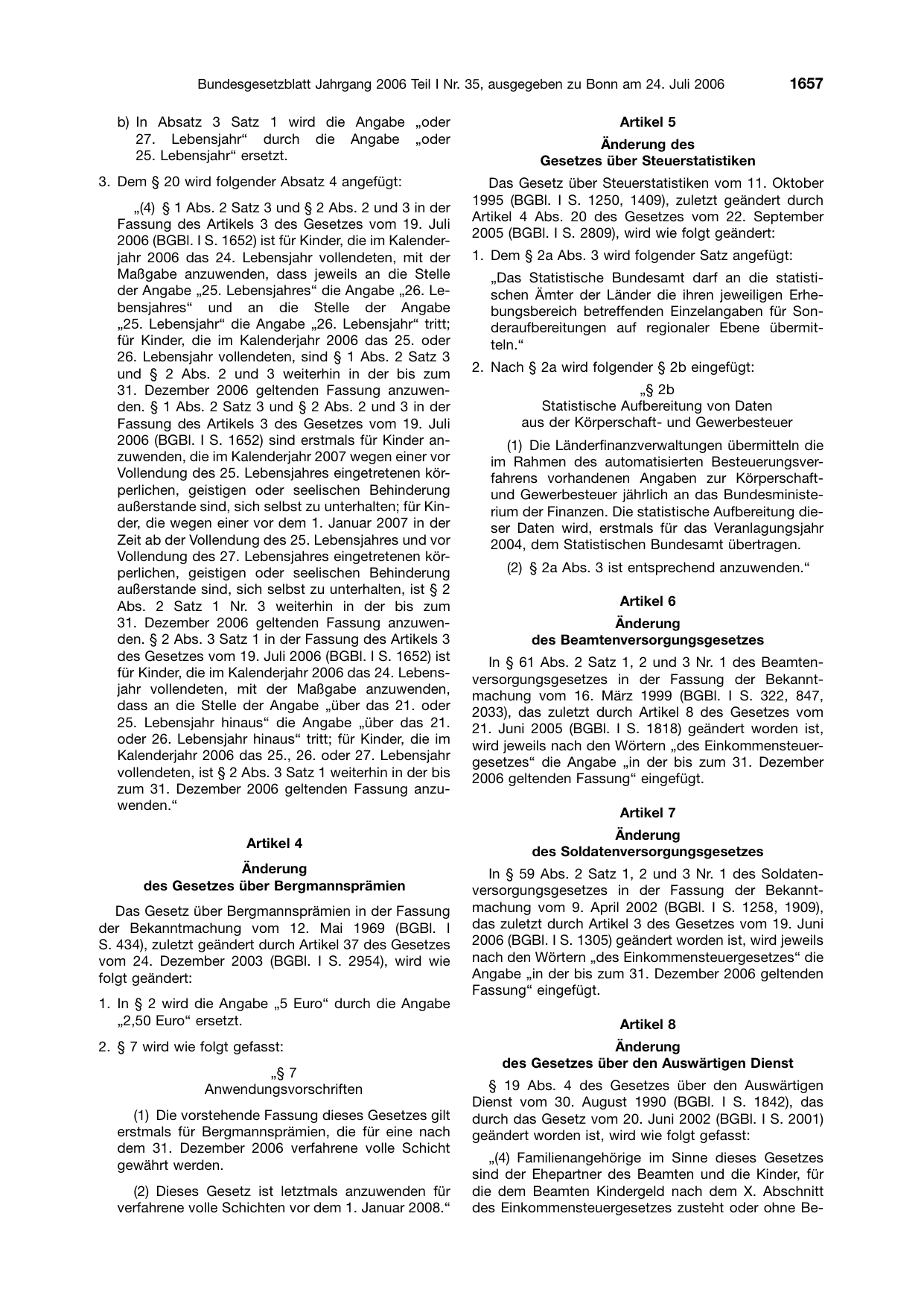 BGBl. 2006, Seite 1657 — Originalseite als Abbildung