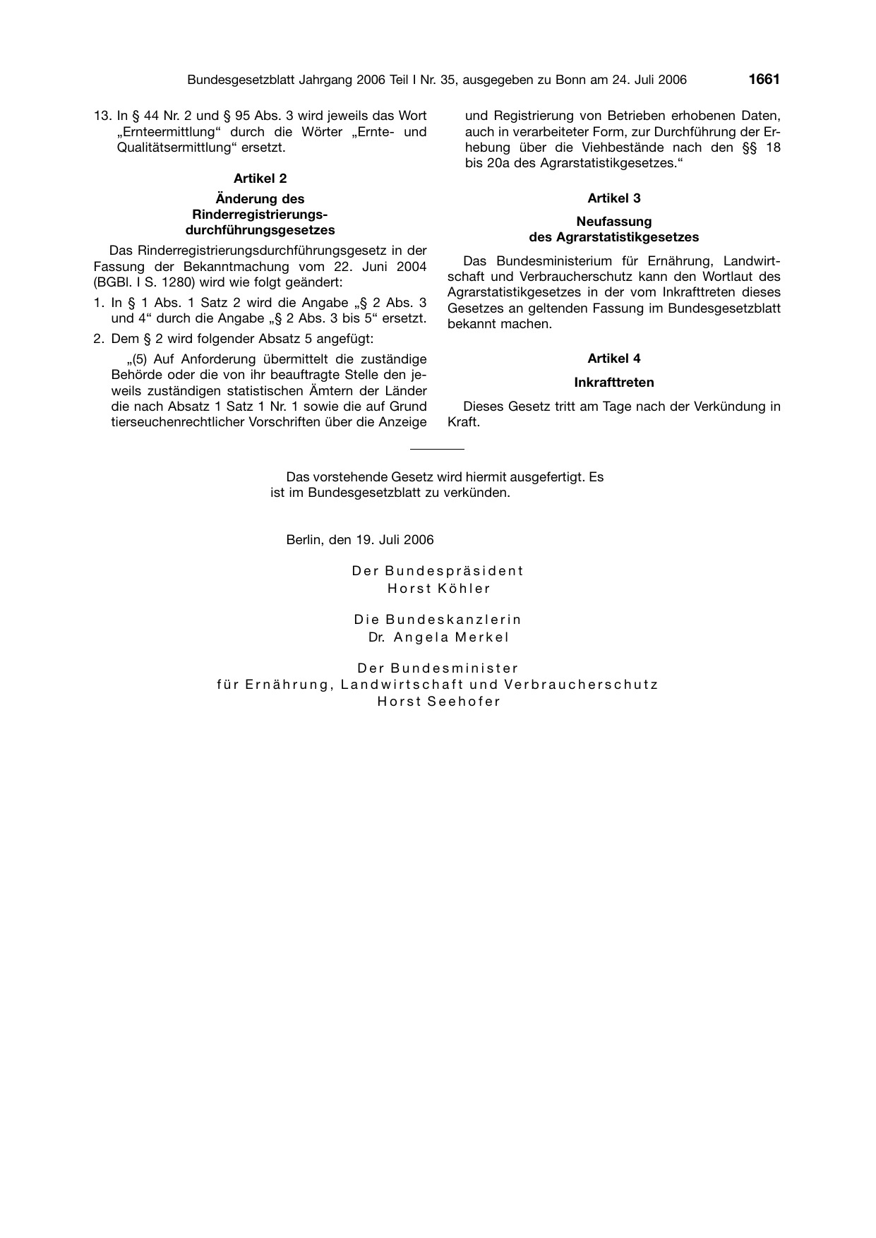BGBl. 2006, Seite 1661 — Originalseite als Abbildung