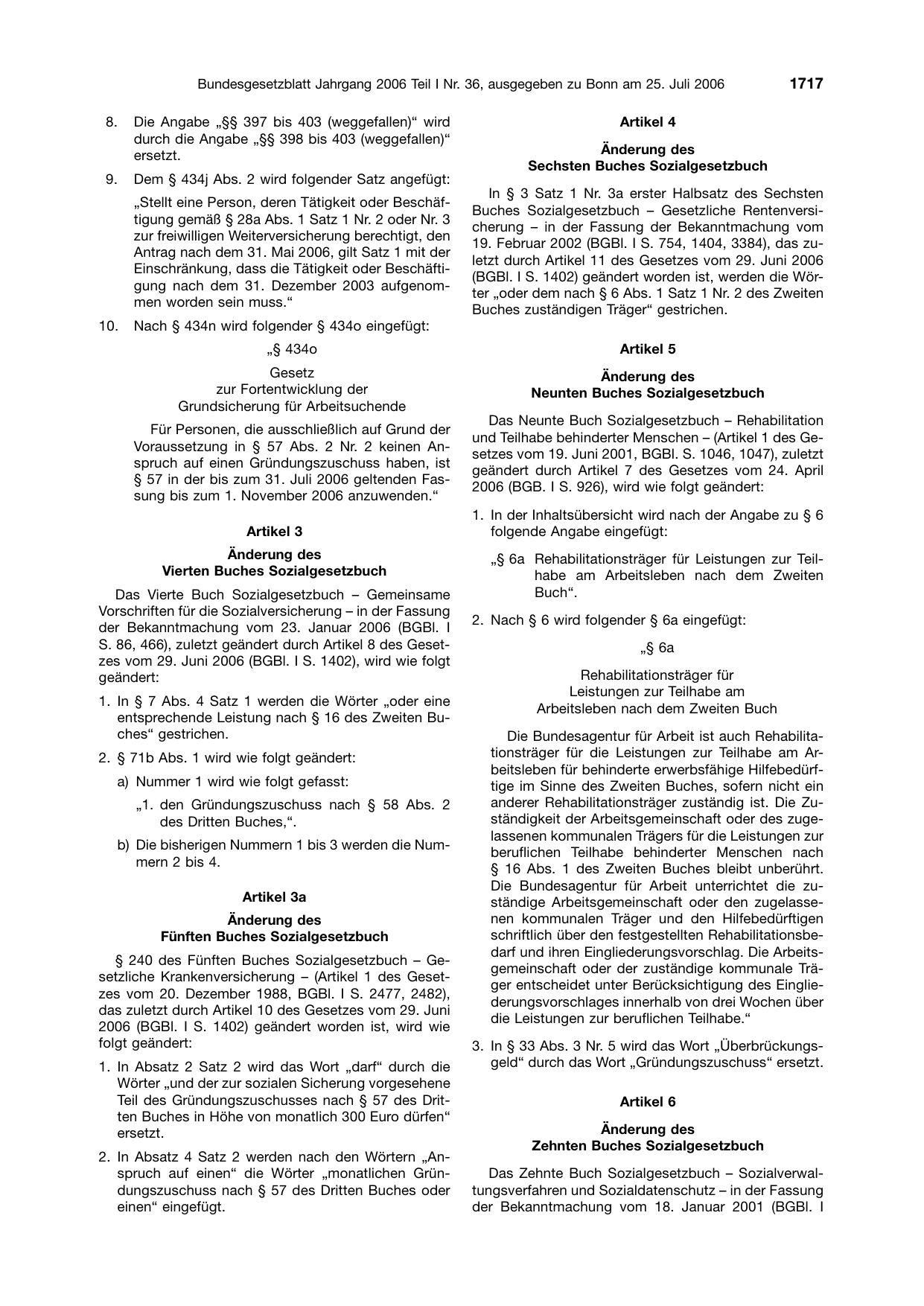 BGBl. 2006, Seite 1717 — Originalseite als Abbildung