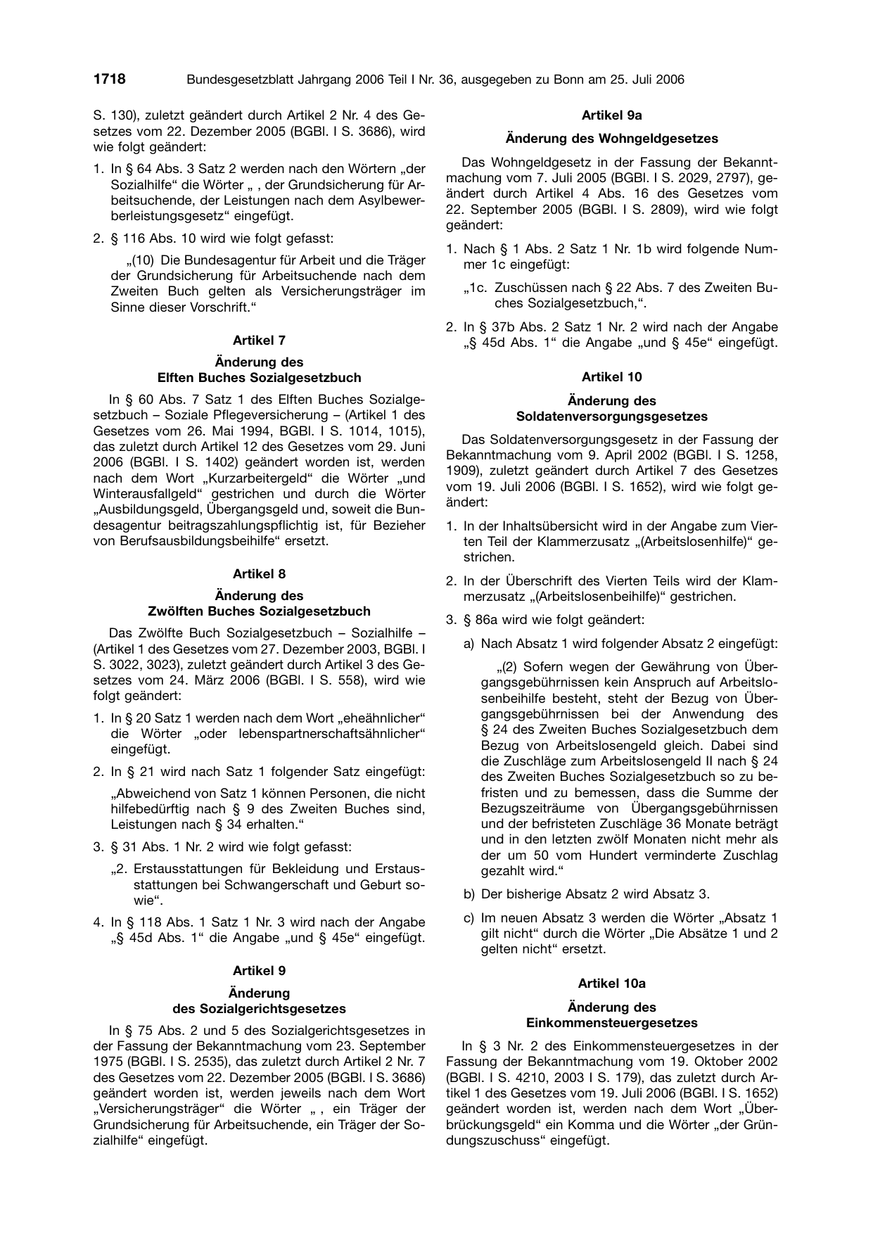 BGBl. 2006, Seite 1718 — Originalseite als Abbildung