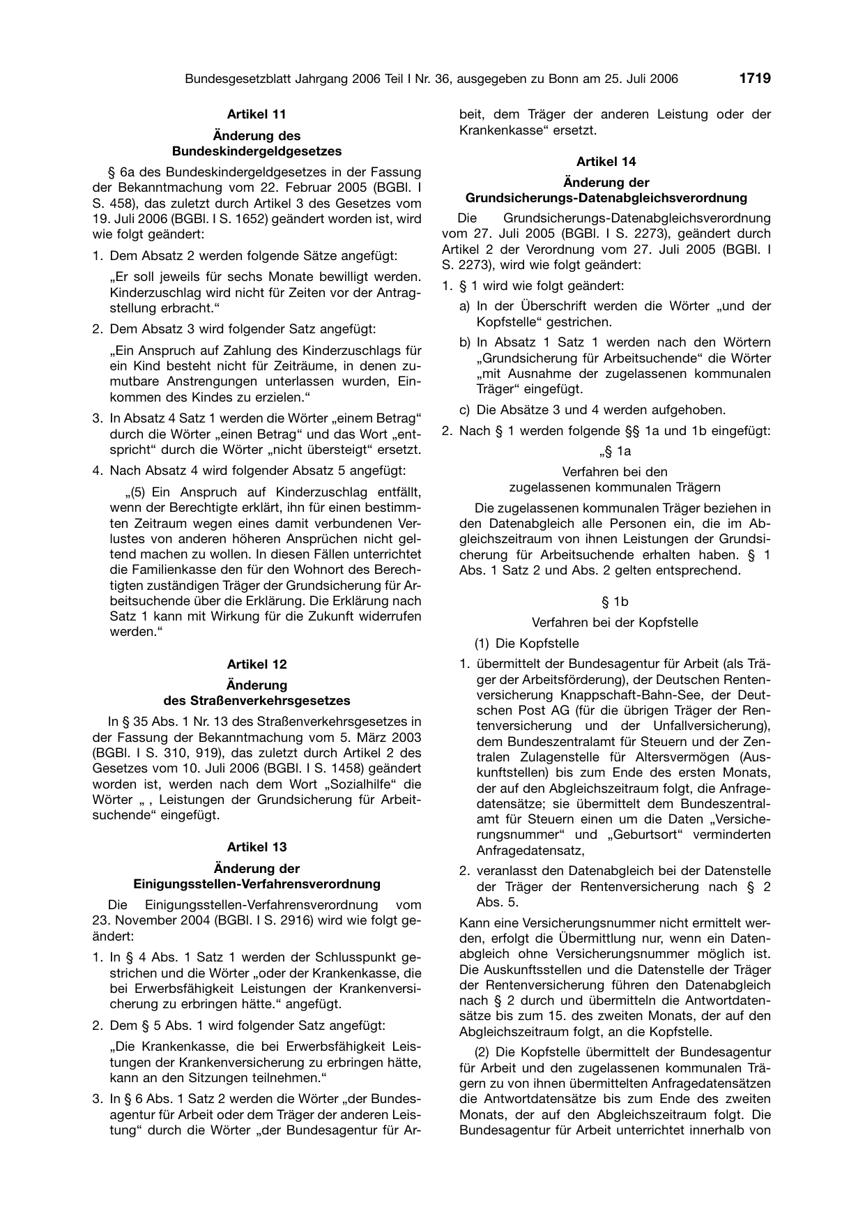 BGBl. 2006, Seite 1719 — Originalseite als Abbildung