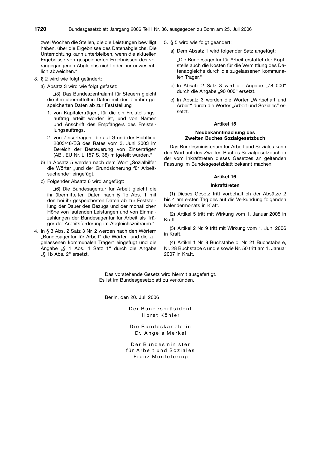 BGBl. 2006, Seite 1720 — Originalseite als Abbildung