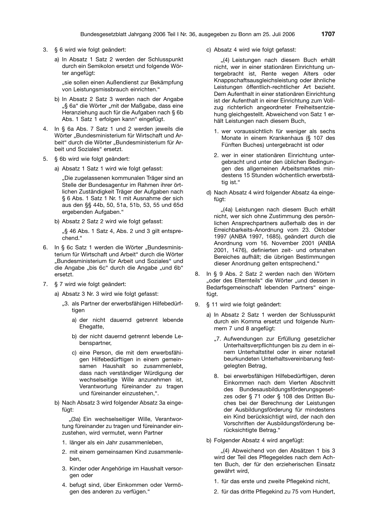 BGBl. 2006, Seite 1707 — Originalseite als Abbildung