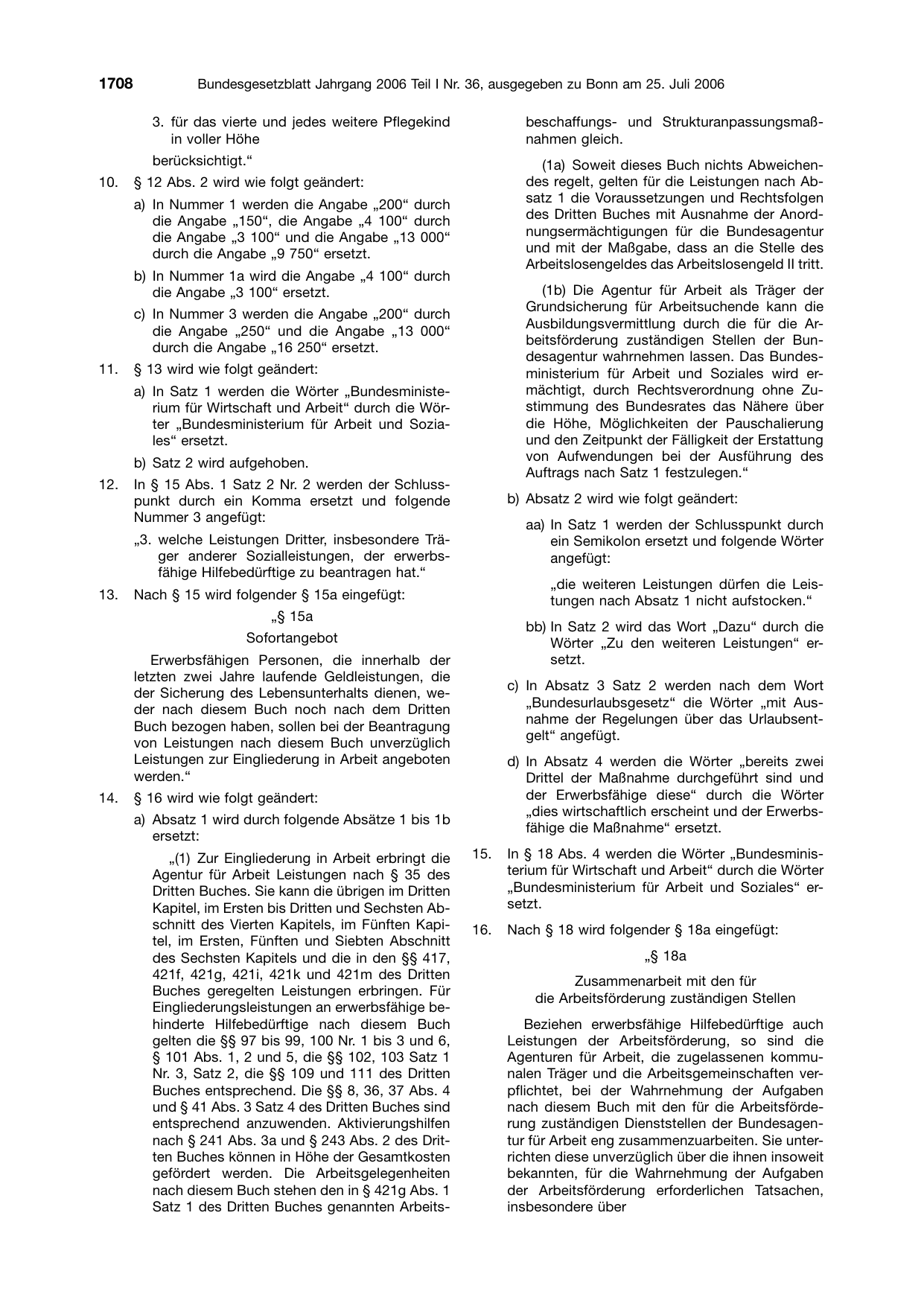 BGBl. 2006, Seite 1708 — Originalseite als Abbildung