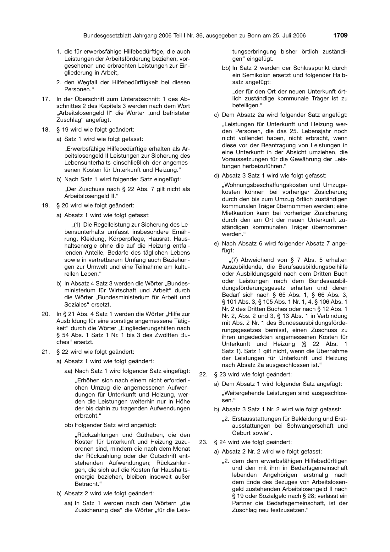 BGBl. 2006, Seite 1709 — Originalseite als Abbildung