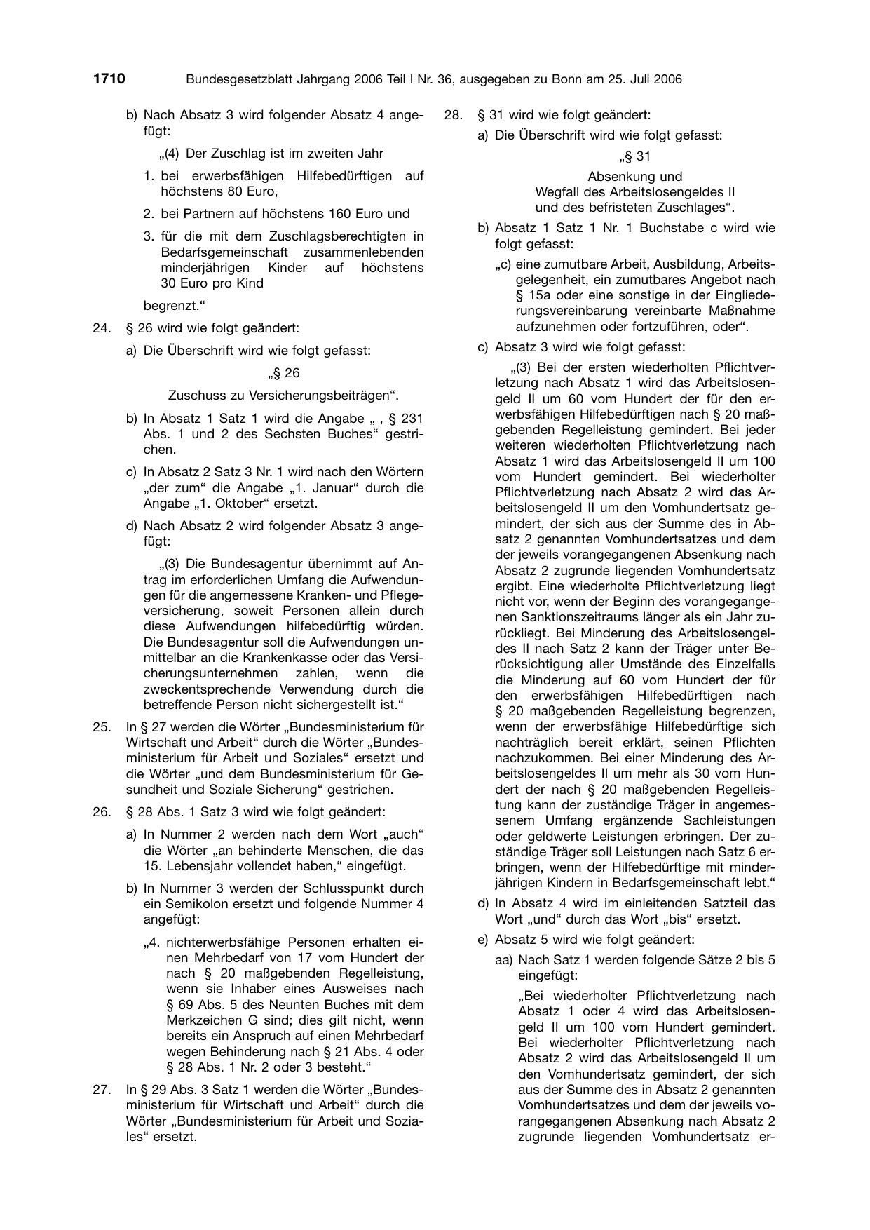 BGBl. 2006, Seite 1710 — Originalseite als Abbildung