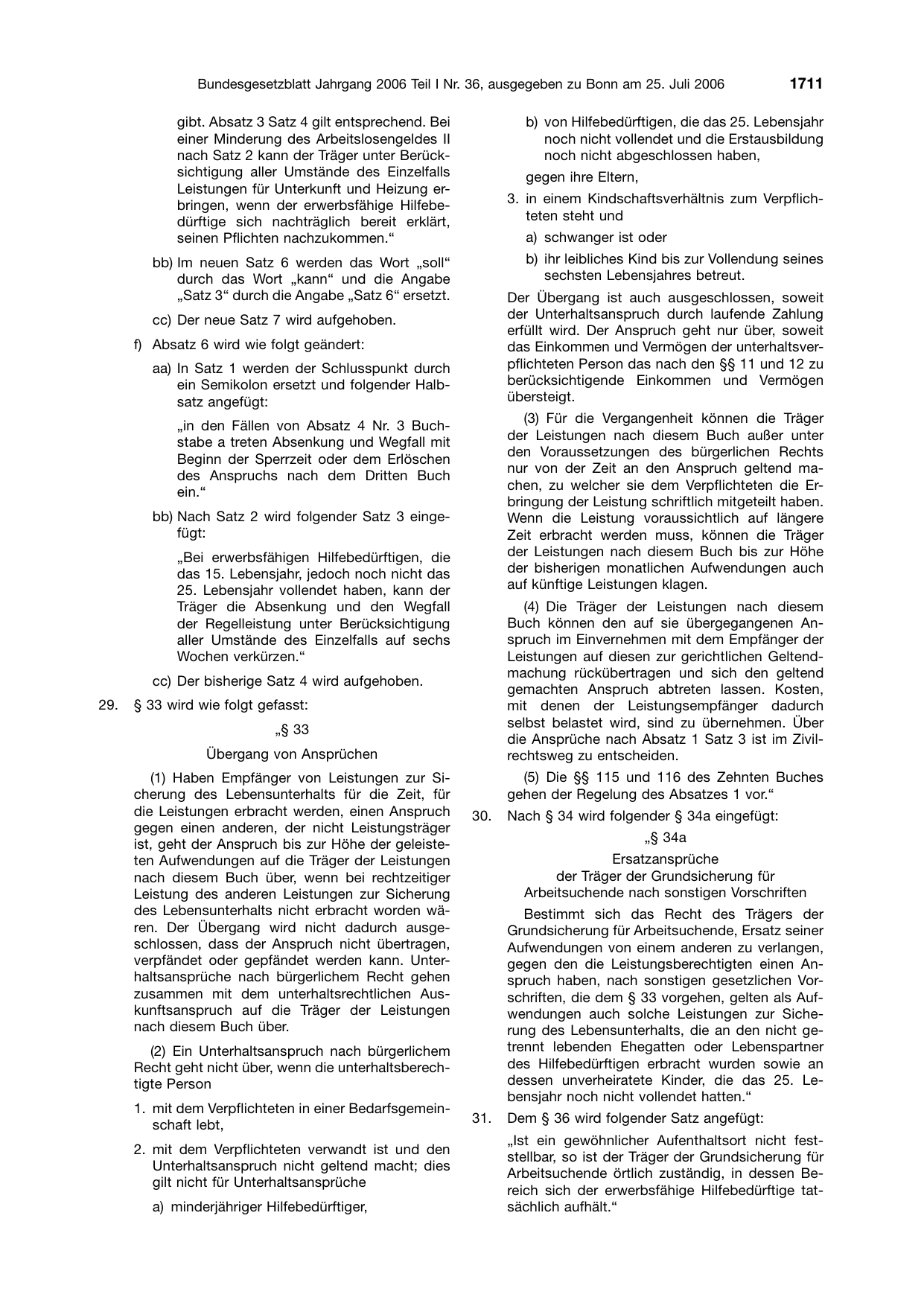 BGBl. 2006, Seite 1711 — Originalseite als Abbildung