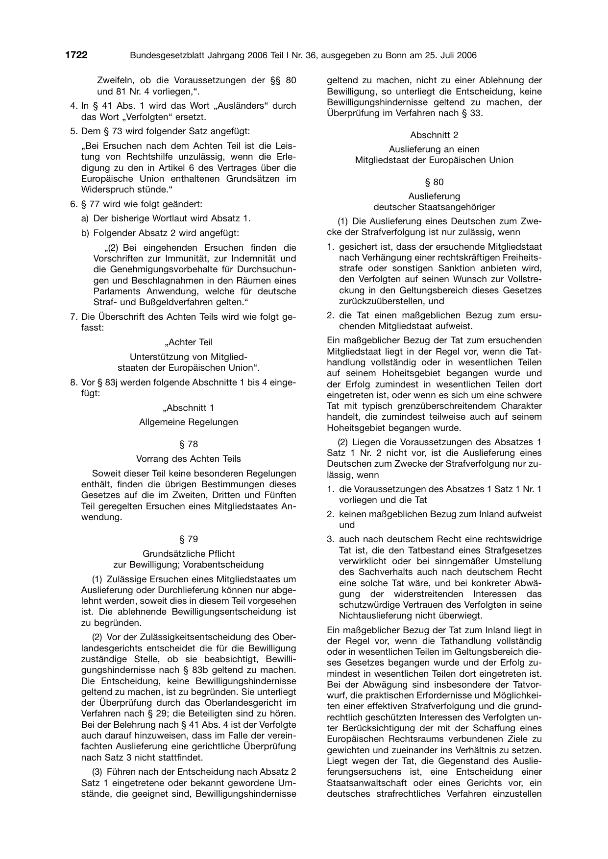BGBl. 2006, Seite 1722 — Originalseite als Abbildung